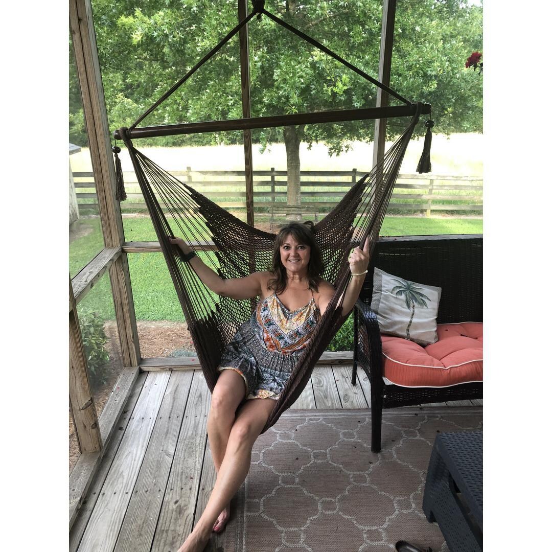 Ultimate Patio Extra Large Hanging Caribbean Hammock Chair - Mocha - In Use thumbnail