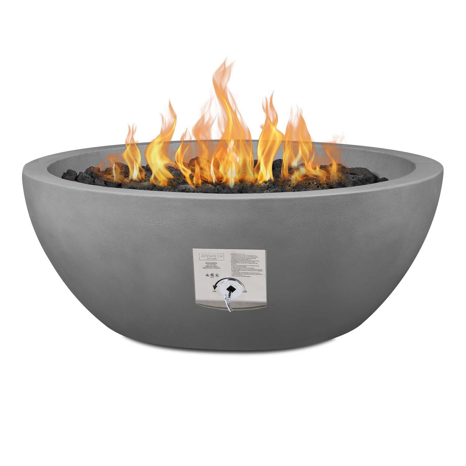 Dustyview 42-in Round Concrete Propane Fire Pit in Ash by BBQGuys Signature - Control - White Background thumbnail