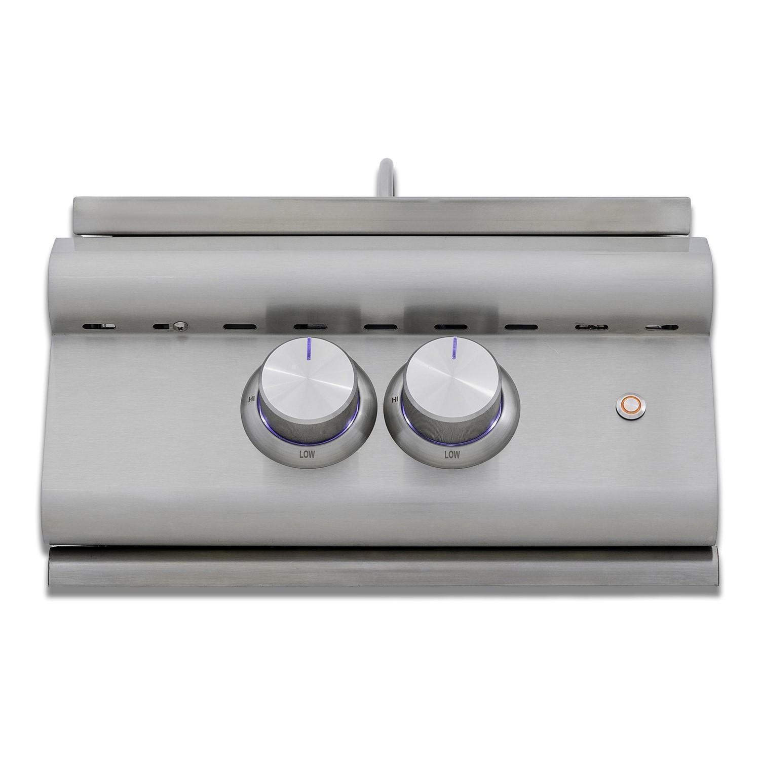 Blaze BLZ-PBLTE3-NG Premium LTE + Built-In Natural Gas High Performance Power Burner w/ Wok Ring & Stainless Steel Lid - Front View w/ Lid - White Background thumbnail