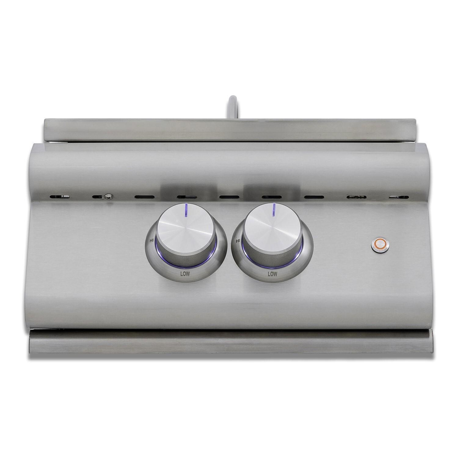 Blaze BLZ-PBLTE3-NG Premium LTE + Built-In Natural Gas High Performance Power Burner w/ Wok Ring & Stainless Steel Lid - Front View w/ Lid - White Background thumbnail