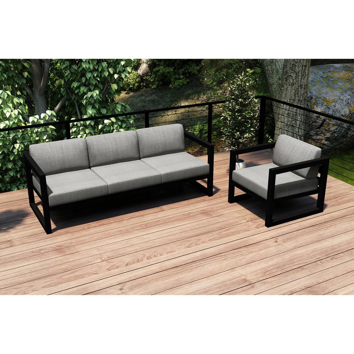 Lakeview MSTYCV-BK-2SS-CS Misty Cove 2 Pc Aluminum Seating Set in Black w/Cast Silver Cushions by Lakeview Outdoor Designs - Set Outside - Lifestyle thumbnail
