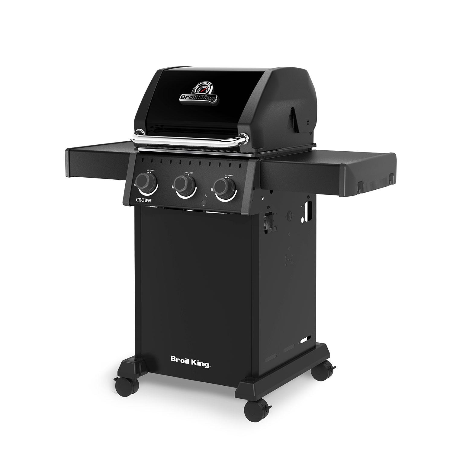 Broil King 864057 Crown 310 Shadow 3 Burner Natural Gas Grill - Black - Hood Down - Side View - White Background thumbnail