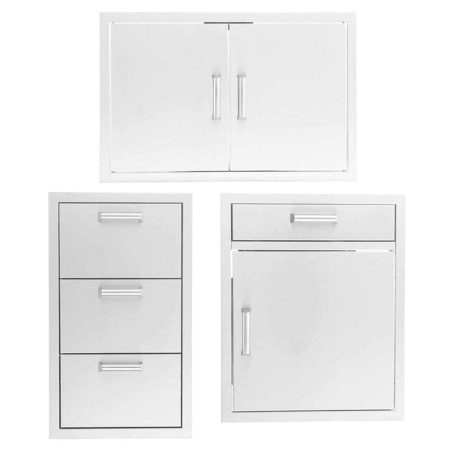 BBQGuys Signature 3-Piece 32-Inch Double Access Door Outdoor Kitchen Storage Package - Contempo - BBQ-350H-AD32-3PC