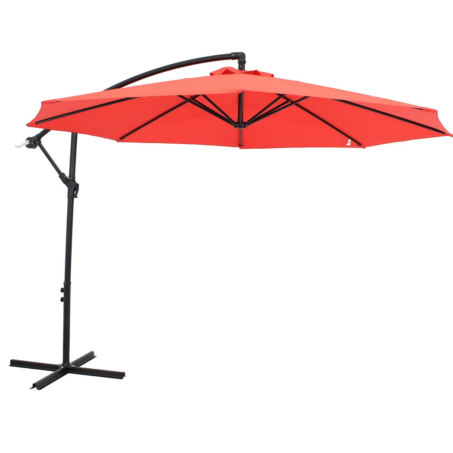 Sunnydaze 9.5 Ft. Octagonal Aluminum Patio Cantilever Umbrella W/ Crank - Black Frame & Cherry Polyester Canopy image