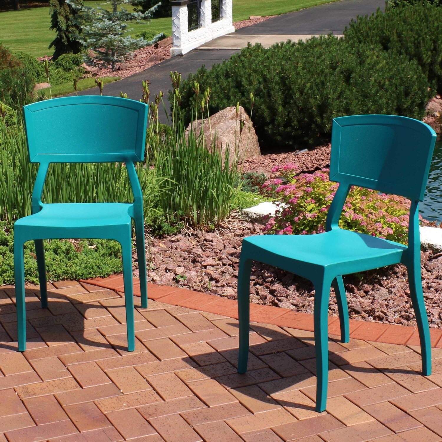 Sunnydaze Decor Elmott Plastic Patio Dining Chair - Set of 2 - Turkish Blue - TLA-934-2PK image