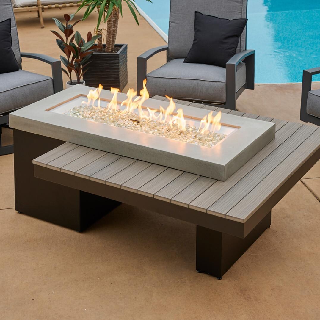 Emfield 65 Inch Rectangular Aluminum Natural Gas w/ Electronic Ignition Fire Pit Table in Coastal Grey by Lakeview Outdoor Designs (Ships as Propane w/ Conversion Kit)