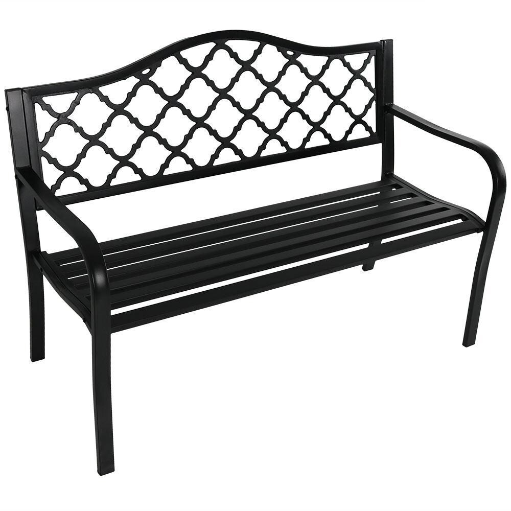 Ultimate Patio 50-Inch Cast Iron Lattice Patio Garden Bench - Angled View thumbnail