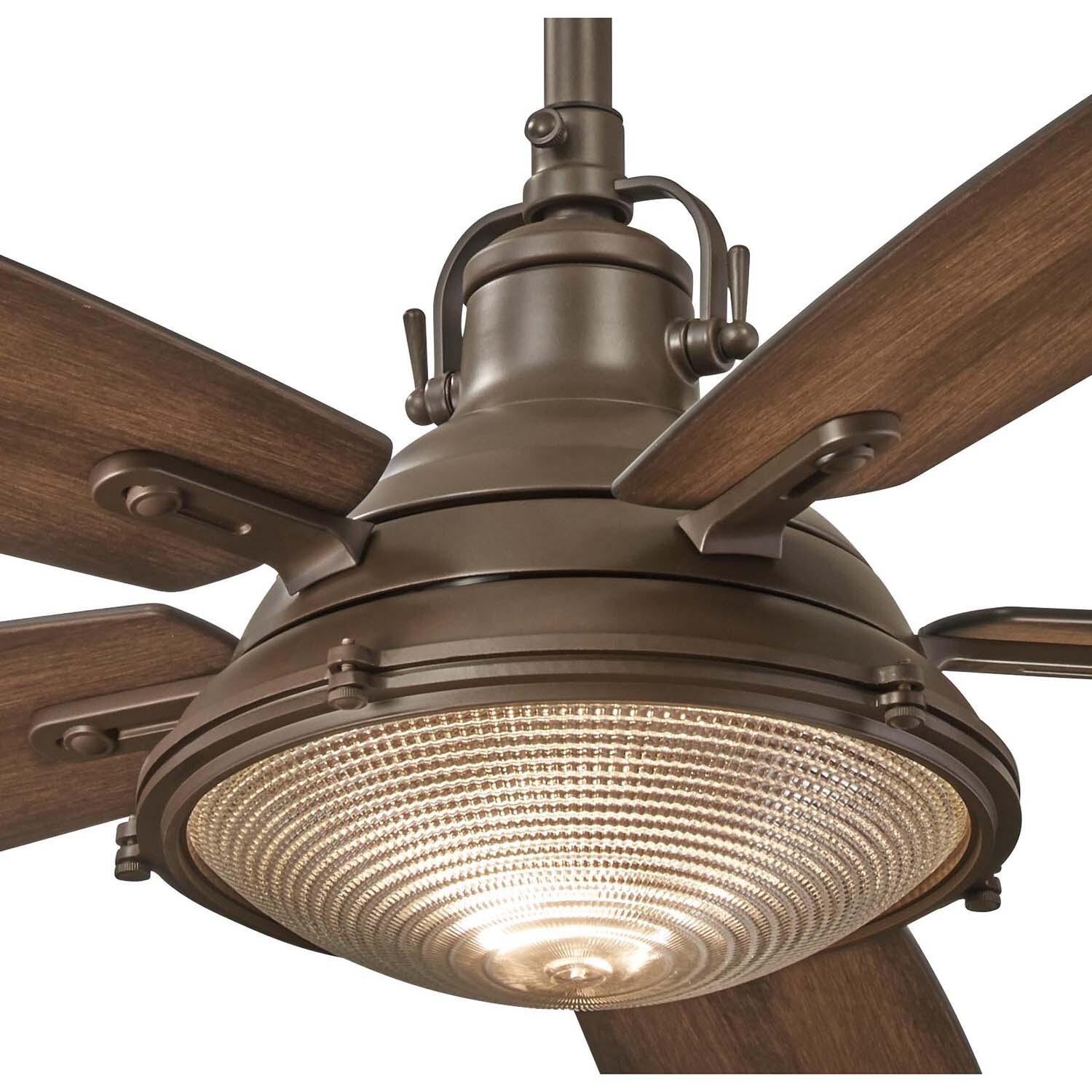 Minka-Aire F681L-ORB Groton 56-Inch 5-Blade LED Ceiling Fan in Oil Rubbed Bronze Finish w/ Dark Pine Blades & Clear Fresnel Lens - Close Up thumbnail