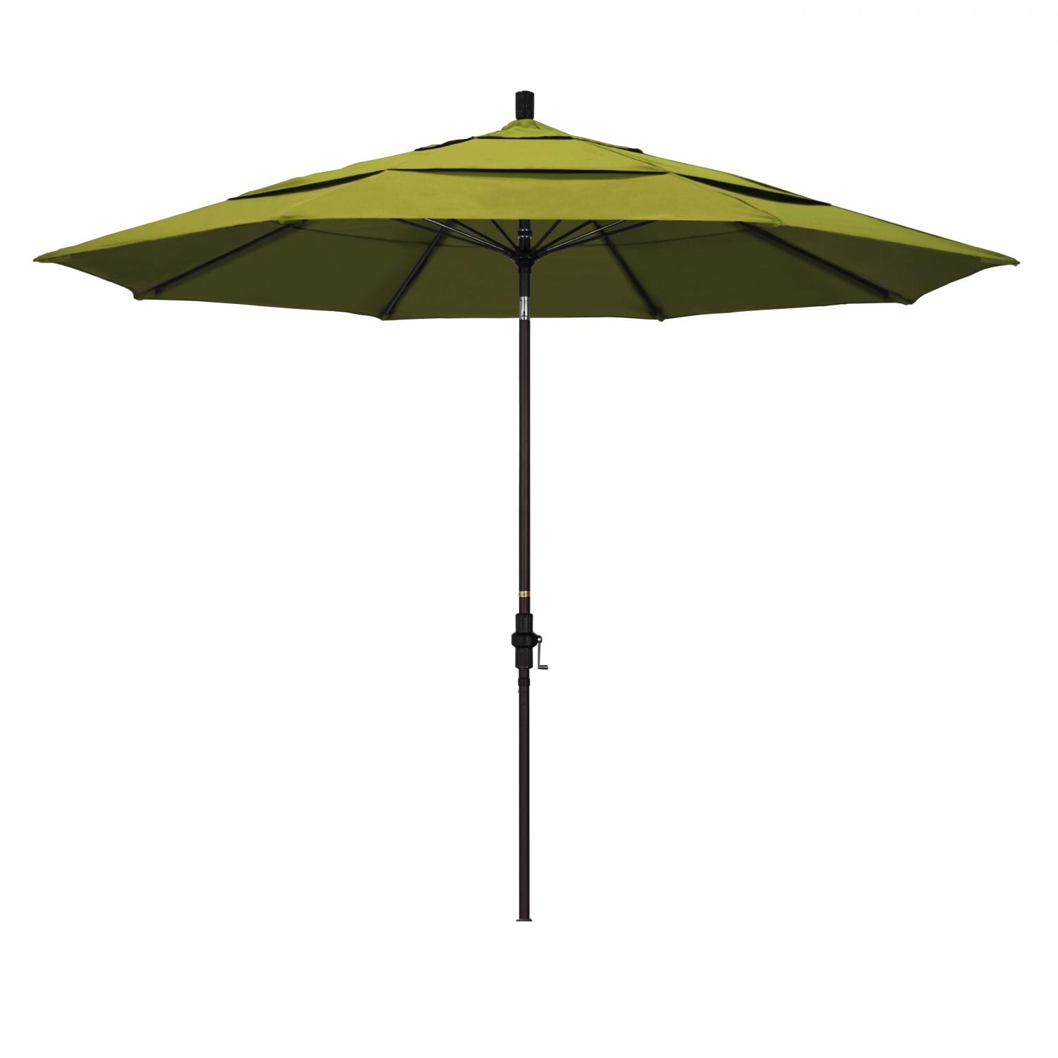 California Umbrella 11 Ft. Octagonal Aluminum Collar Tilt Patio Umbrella W/ Crank Lift & Fiberglass Ribs - Bronze Frame / Olefin Kiwi Canopy