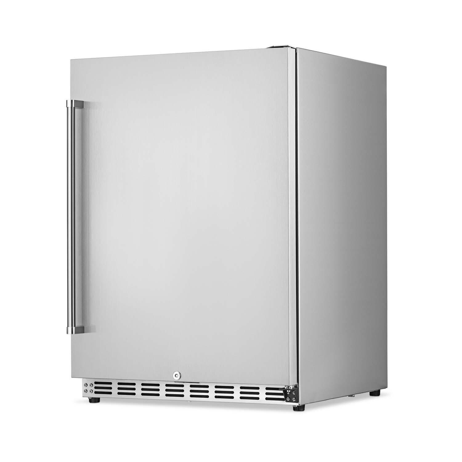 NewAir NCR053SS00 24 Inch 160 Can Right Hinge Commercial Built-in Outdoor Beverage Cooler - Stainless Steel - Angled View - White Background thumbnail