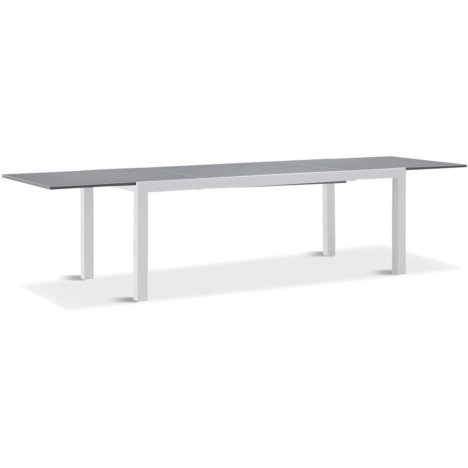 Spring Bay 9 Piece Extendable Dining Set in White/Concrete - Table Extended - White Background thumbnail