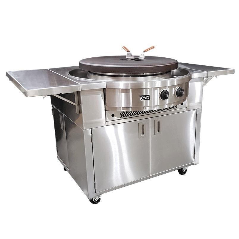 Evo 10-0055-LP Affinity 30G Flattop Propane Gas Grill On Stainless Steel Cart - Side View thumbnail