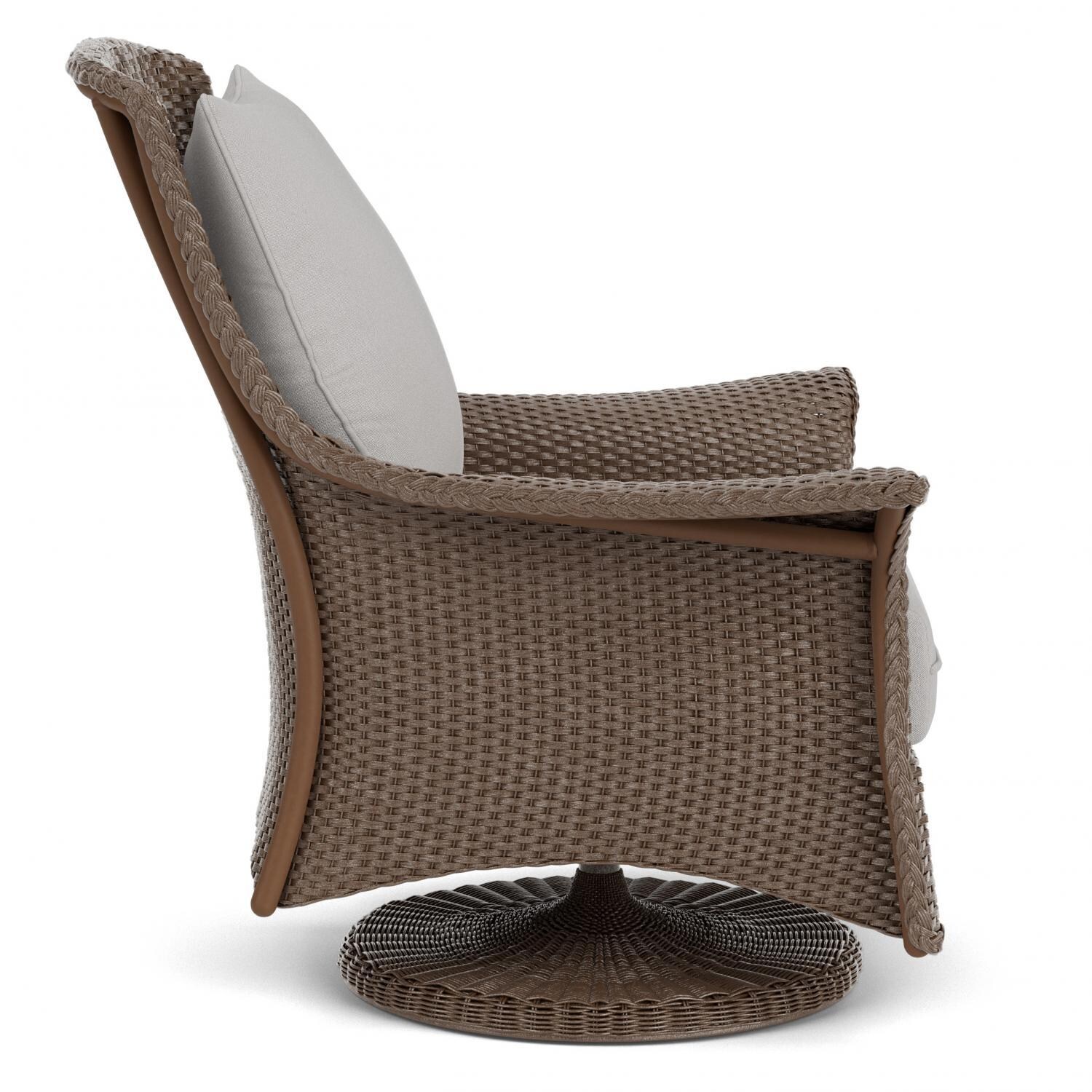 Lloyd Flanders Mandalay Swivel Rocker Lounge Chair in Bark Finish with Tundra Dove Fabric - Side thumbnail
