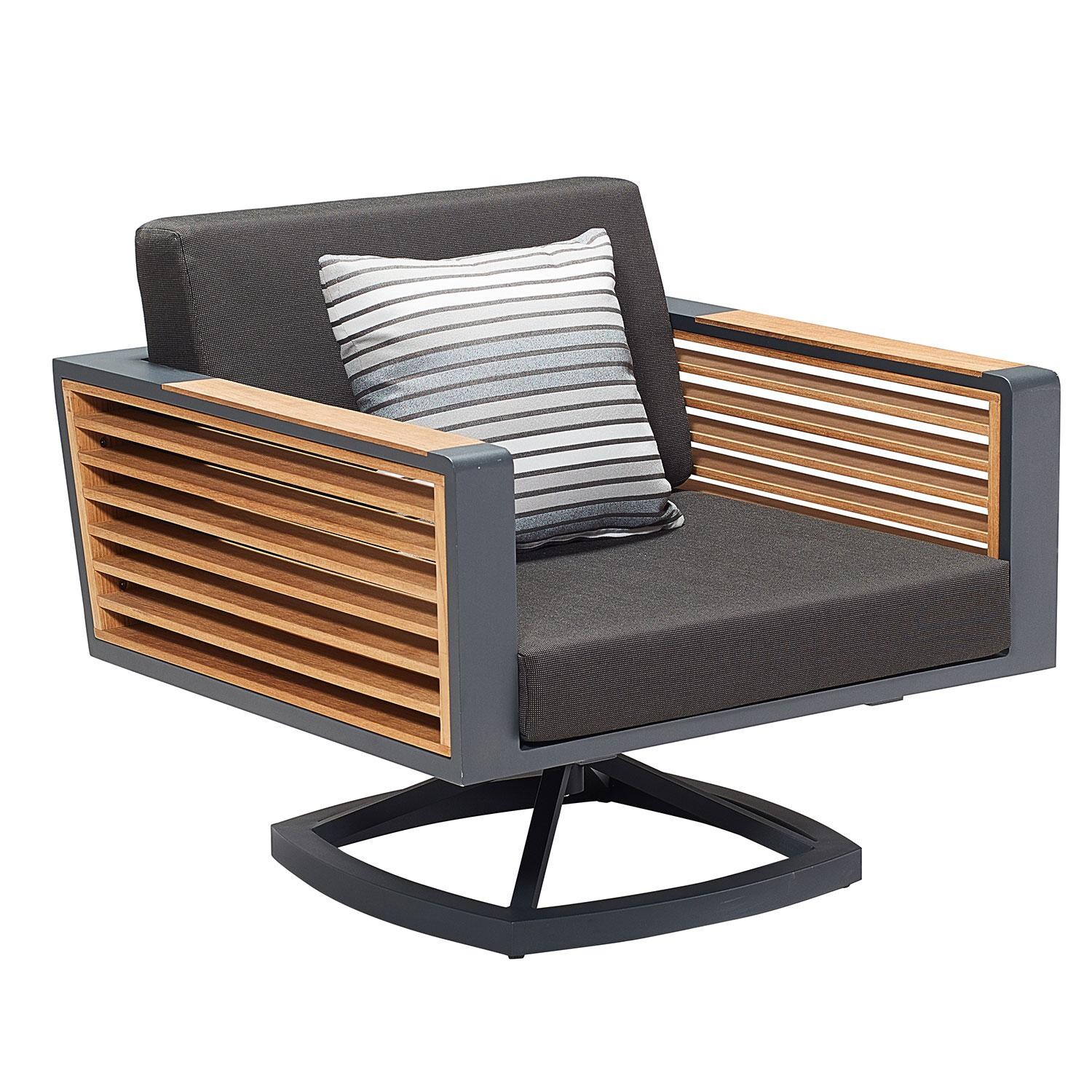 New York Aluminum Swivel Rocker Club Chair in /Canvas Sooty by HIGOLD