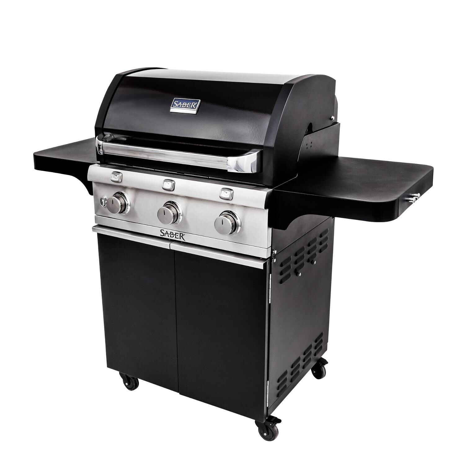 Saber Deluxe R50CC0617 Black 500 32-Inch 3-Burner Infrared Propane Gas Grill - Angled View thumbnail
