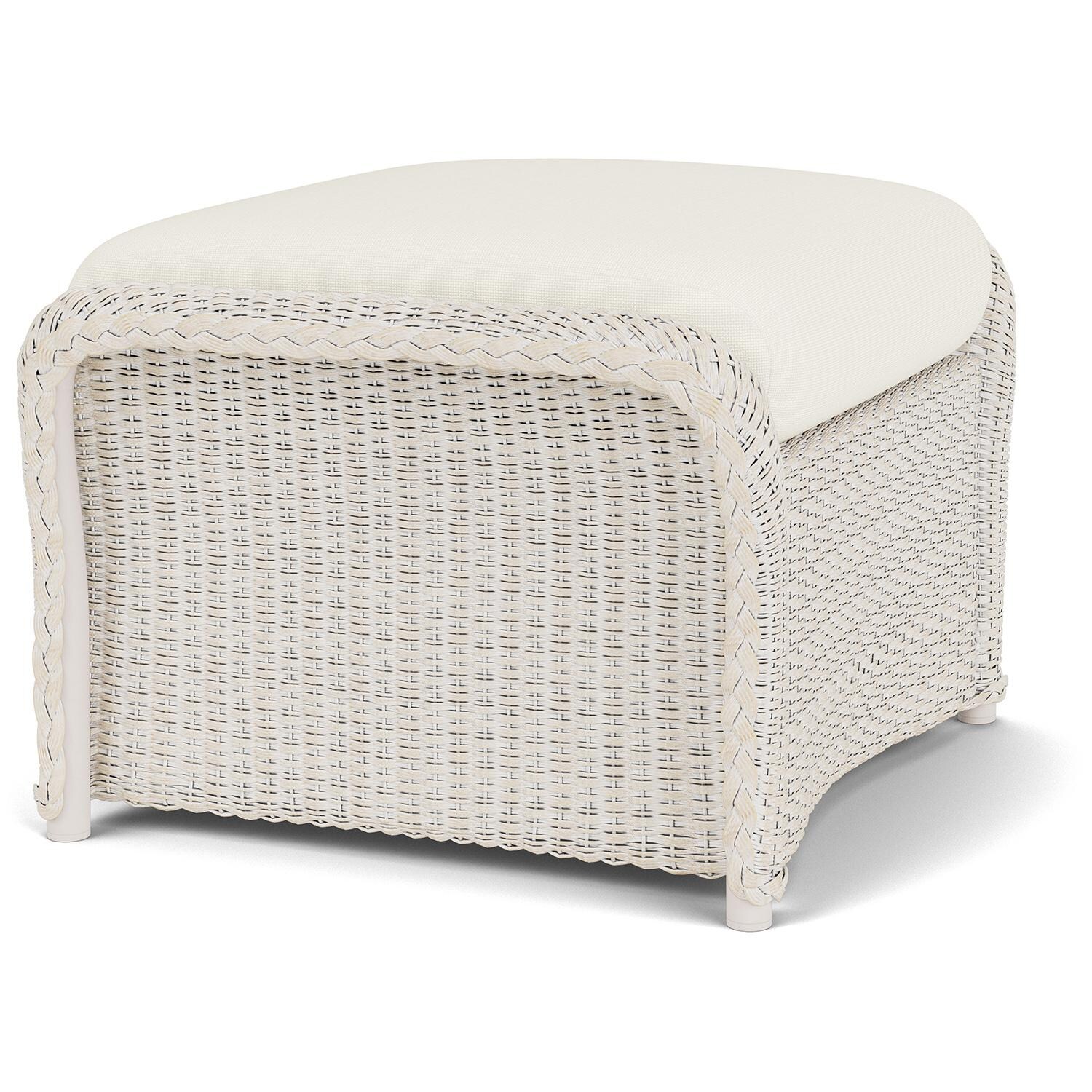 Lloyd Flanders Weekend Retreat Woven Ottoman in Antique White Finish W/ Sailcloth Salt Fabric - Angled thumbnail