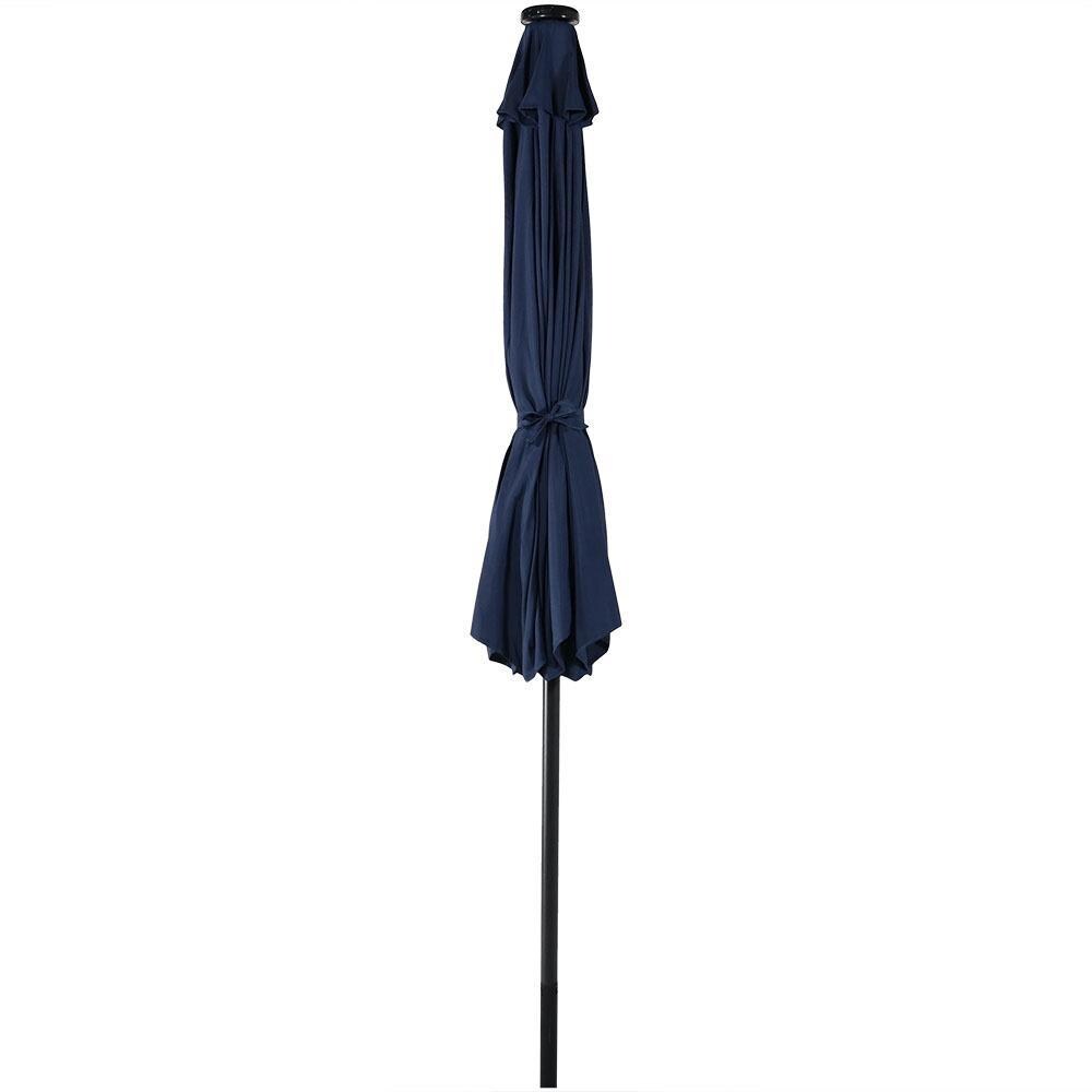 Ultimate Patio 9 Ft. Solar Lighted Octagonal Patio Umbrella W/Crank - Navy Blue - Closed thumbnail