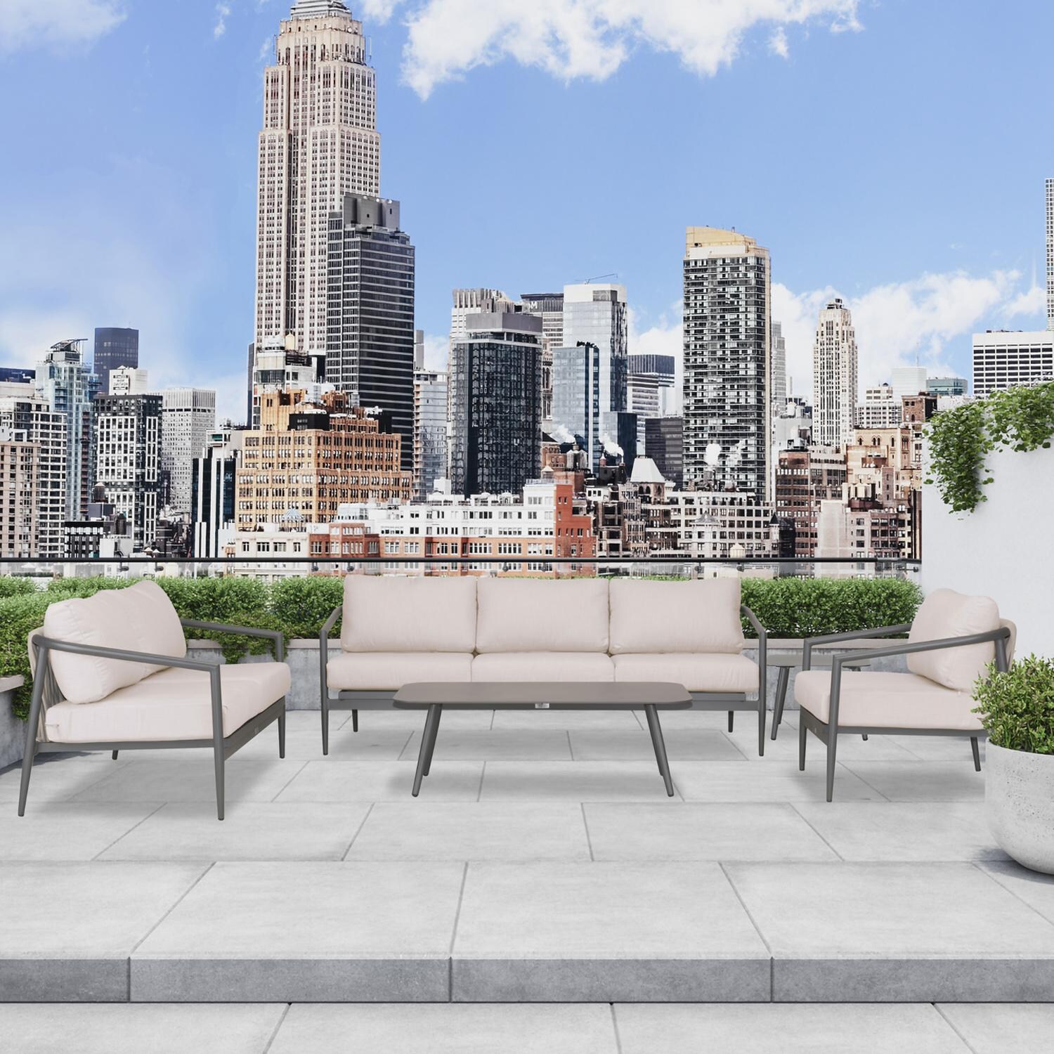 Midnight Cove 5 Pc Aluminum Seating Set w/ Sofa in Slate/Cast Silver by Lakeview Outdoor Designs