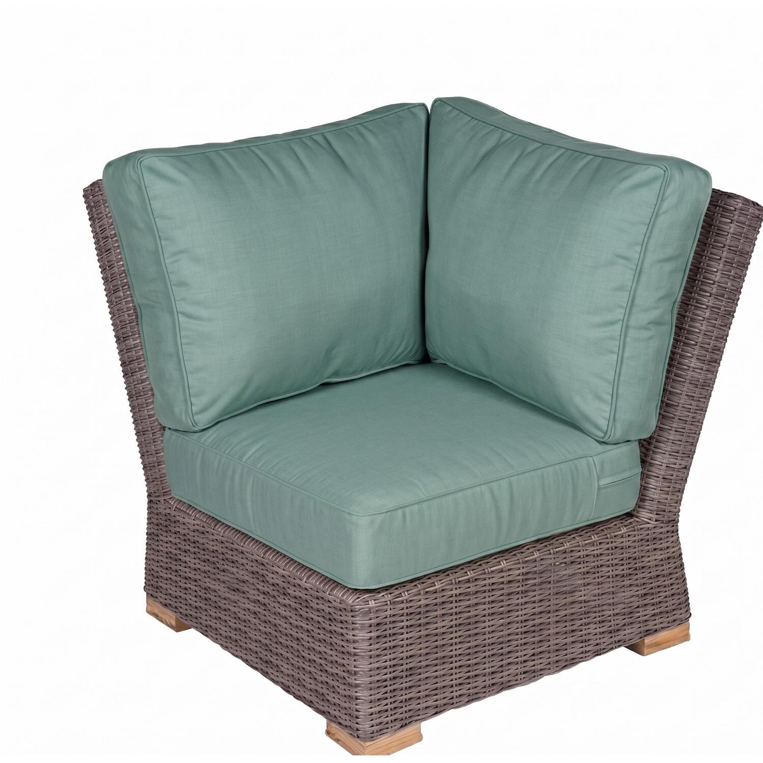 Sanibel Wicker Sectional Corner Chair w/ Sunbrella Cushions in Canvas Spa by Royal Teak Collection