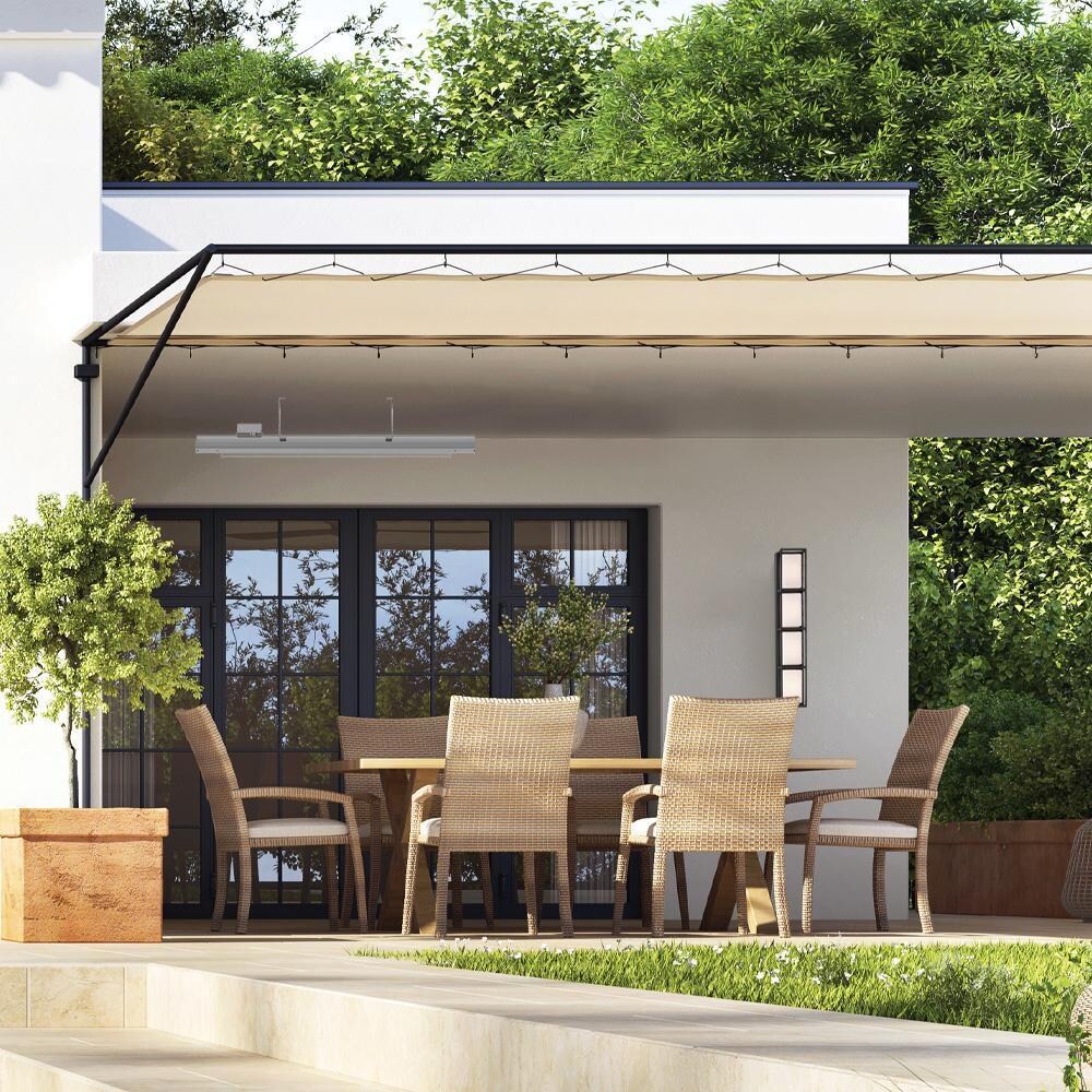 Eurofase EF15120S3 Plug-In Mason Series 39-Inch 1500 Watt Single Element 120V Electric Infrared Patio Heater In Stainless Steel - Dining Area - Lifestyle thumbnail