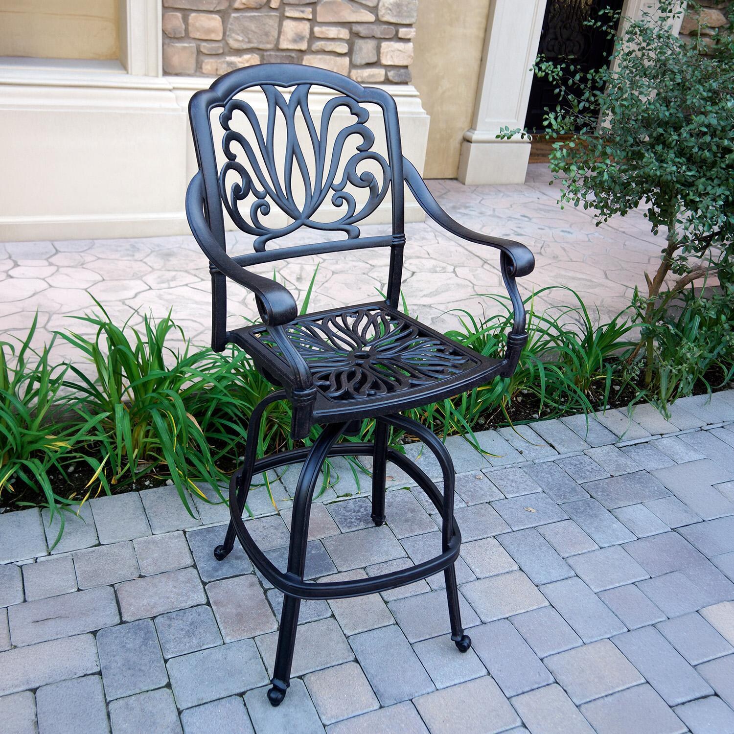 Darlee Elisabeth 5 Pc Cast Aluminum Bar Set w/ 36 Inch Round Table in Antique Bronze/Beige - Chair w/ no Cushion - Lifestyle thumbnail