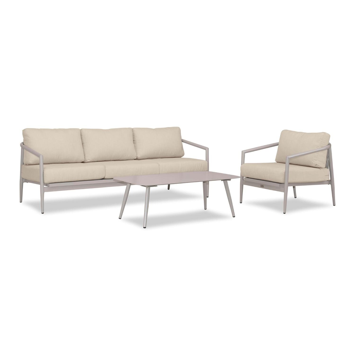 Lakeview Midnight Cove 3 Pc Aluminum Sofa Seating Set in Urban Stone/Carrera/Canvas Flax - Angled - White Background thumbnail