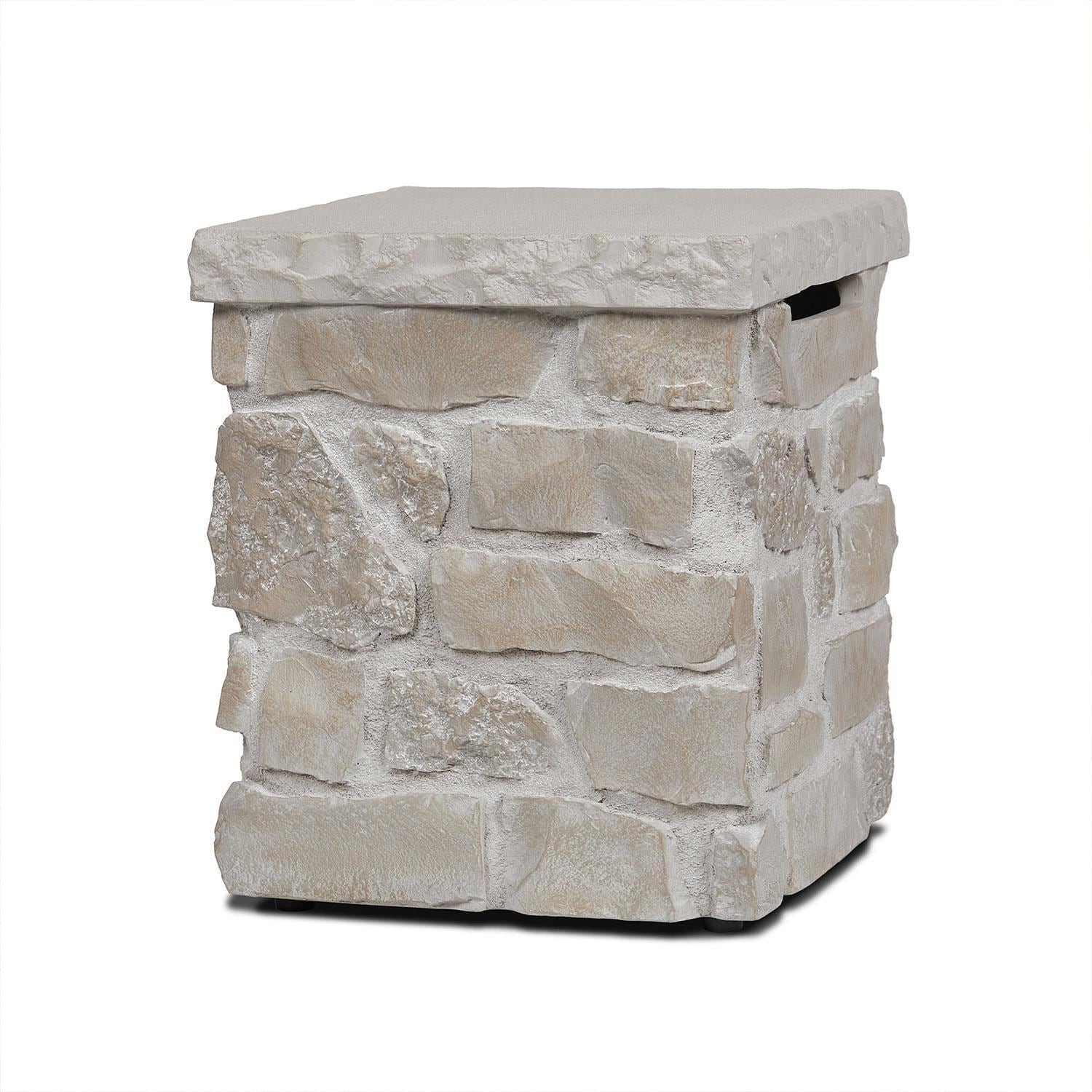 Heritage 20 Inch Square Stone Propane Tank Cover & Side Table in Beige by Lakeview - Display - White Background thumbnail