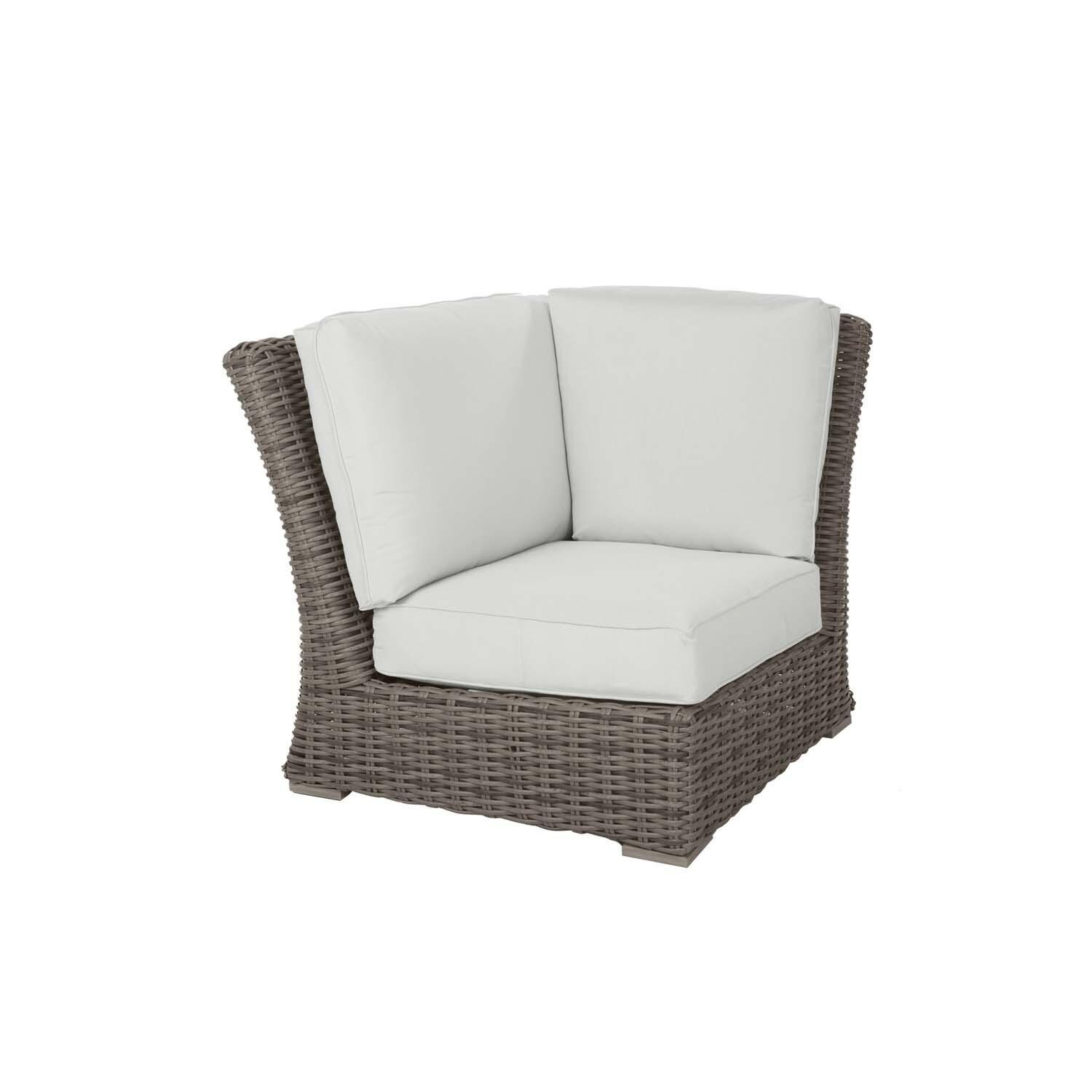 Laurent Wicker 90 Degree Corner Section in Driftwood w/ Adena Celeste Cushions By Ebel - White Background thumbnail