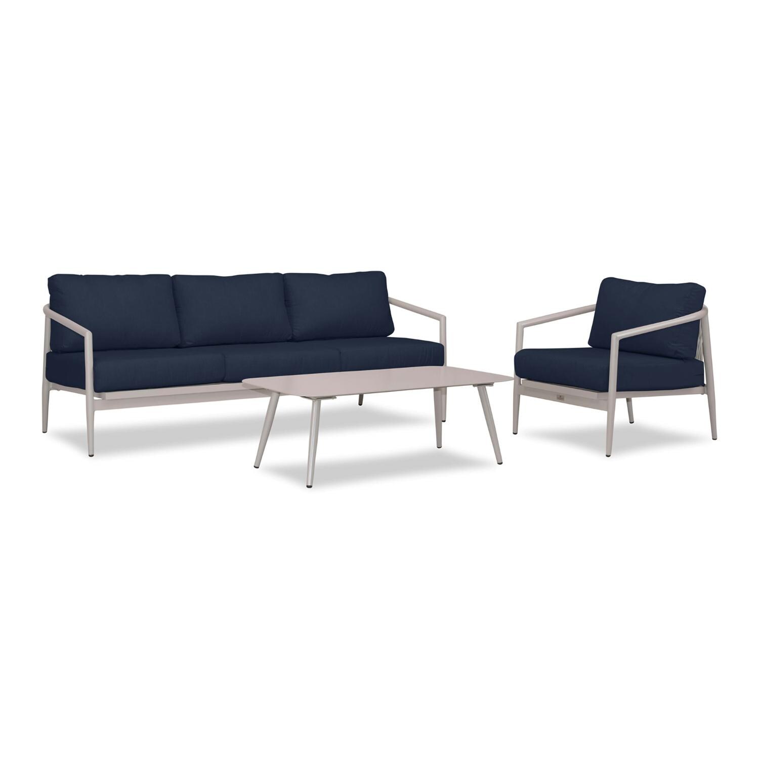 Lakeview Midnight Cove 3 Pc Aluminum Sofa Seating Set in Urban Stone/Carrera/Spectrum Indigo - Angled - White Background thumbnail