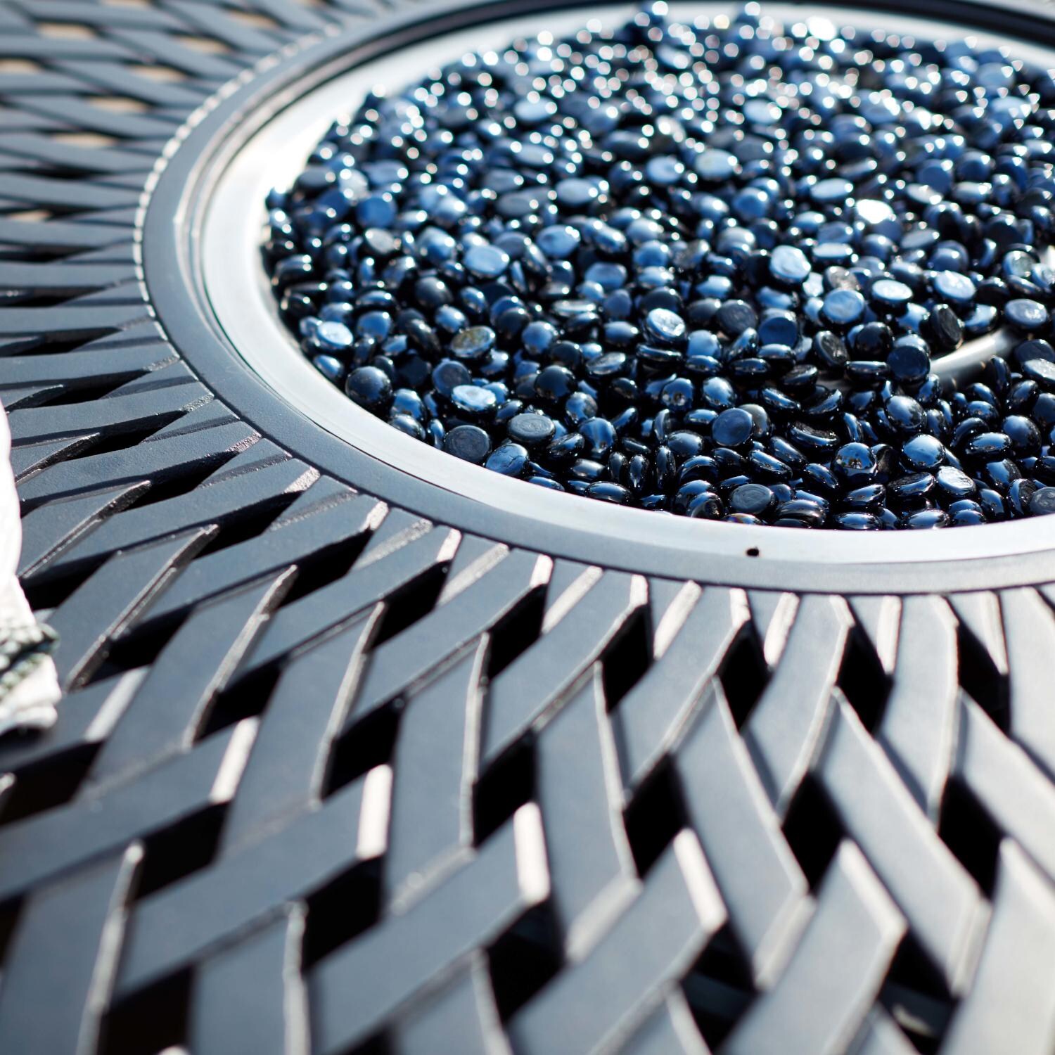 Darlee 201630-7PC-60GHD Ocean View 7 Piece Cast Aluminum Patio Counter Height Fire Pit Bar Set W/ 60 Inch Round Table & Sesame Cushions - Table Detail thumbnail