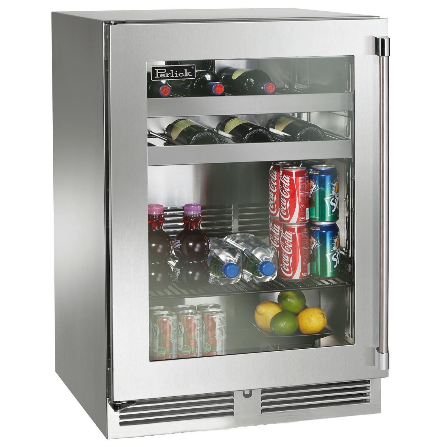 Perlick 24-Inch Signature Series Shallow Depth Stainless Steel Glass Door Outdoor Beverage Center - Left Hinged - HH24BO-4-3L