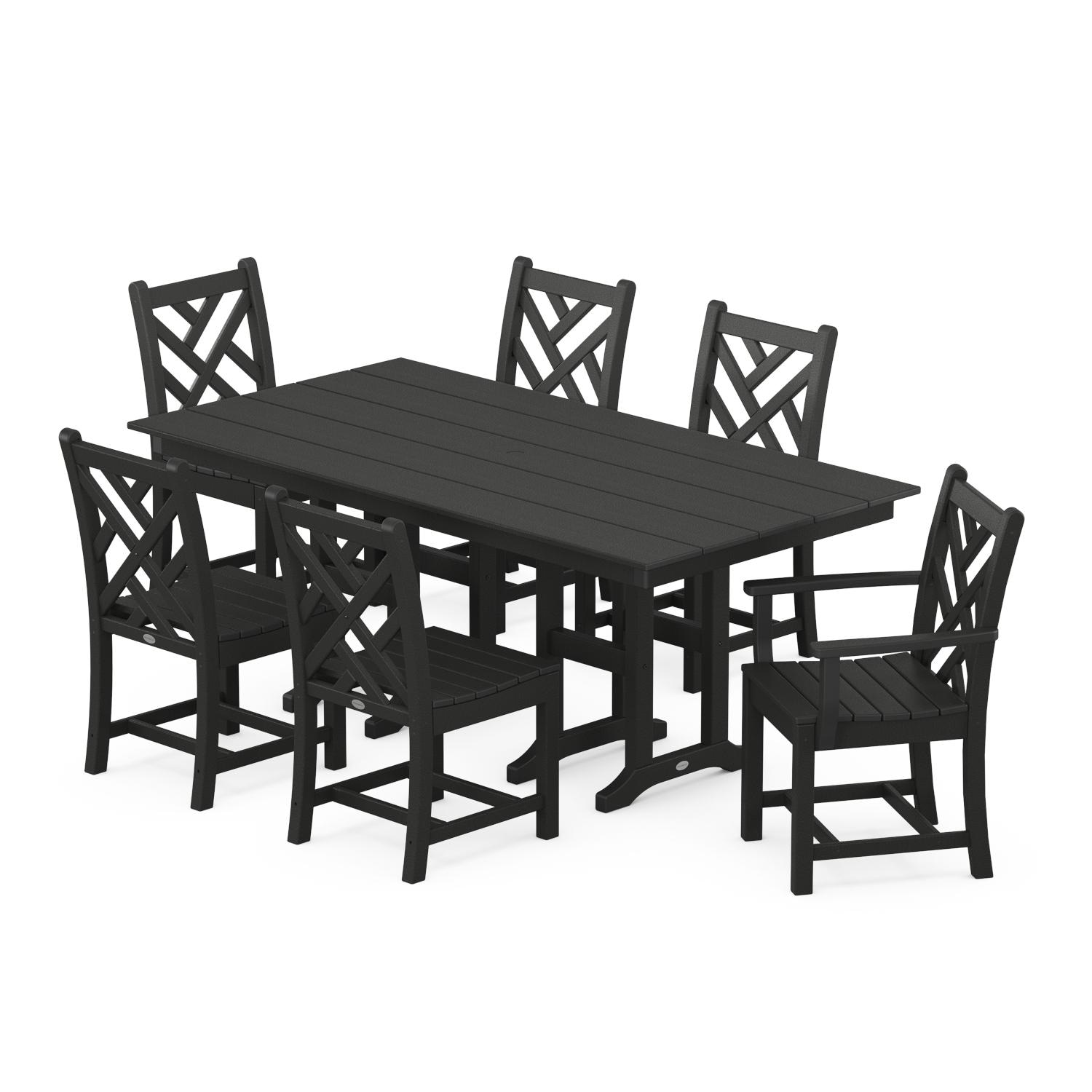 POLYWOOD Chippendale 7-Piece Farmhouse Dining Set - Black