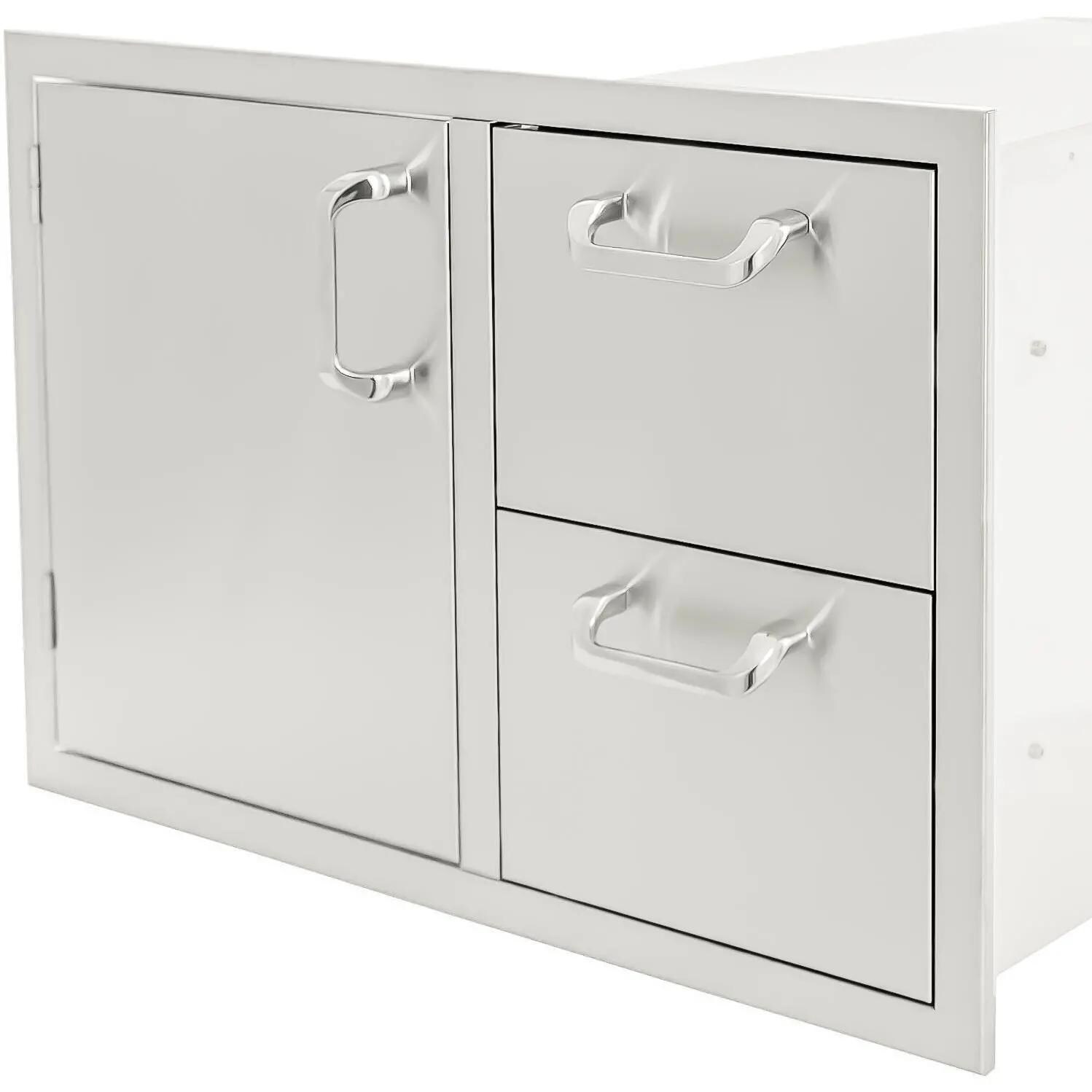 BBQGuys BBQ-260-COMBO30 Signature Series 30-Inch Stainless Steel Left-Hinged Access Door & Double Door Combo - Angled View thumbnail