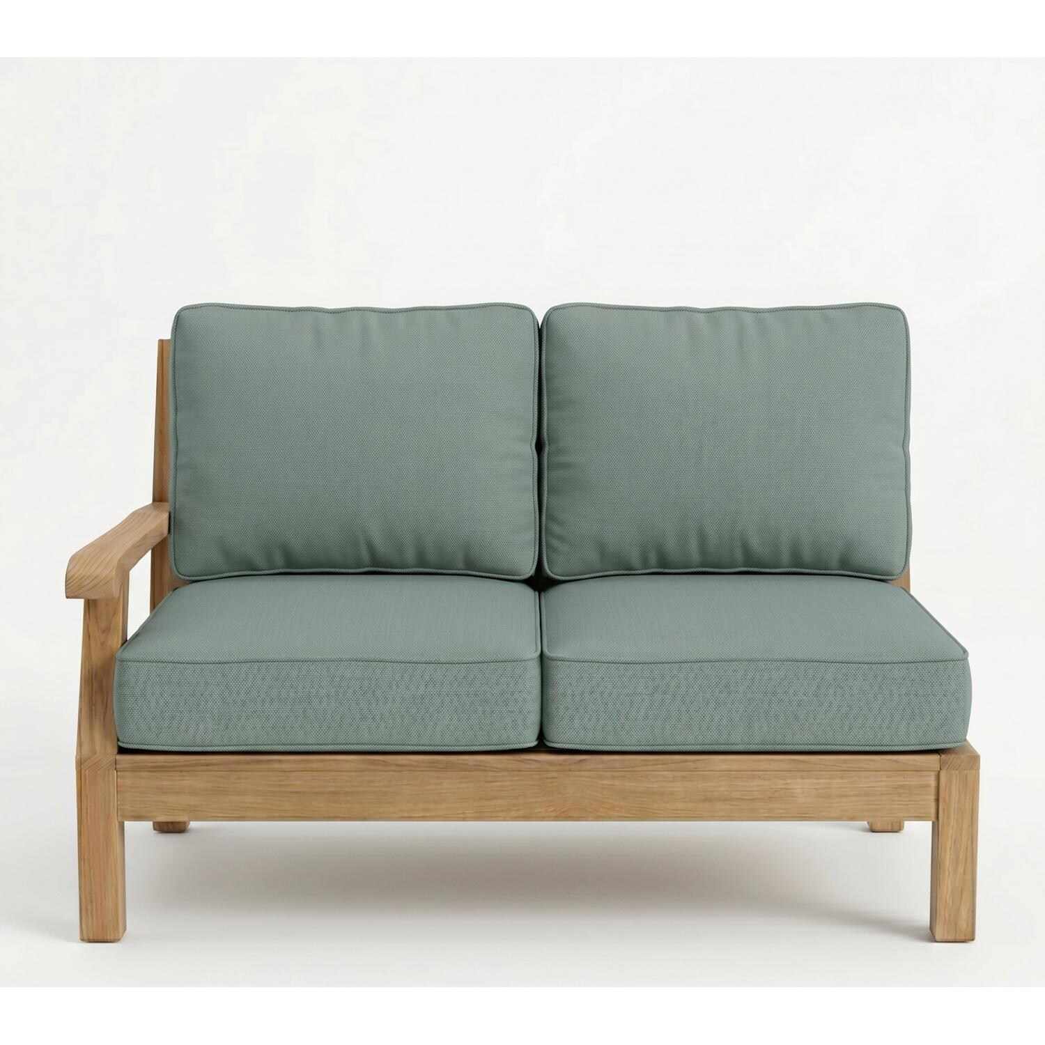 Miami Teak Left Arm Loveseat w/ Sunbrella Cushions in Canvas Spa by Royal Teak Collection