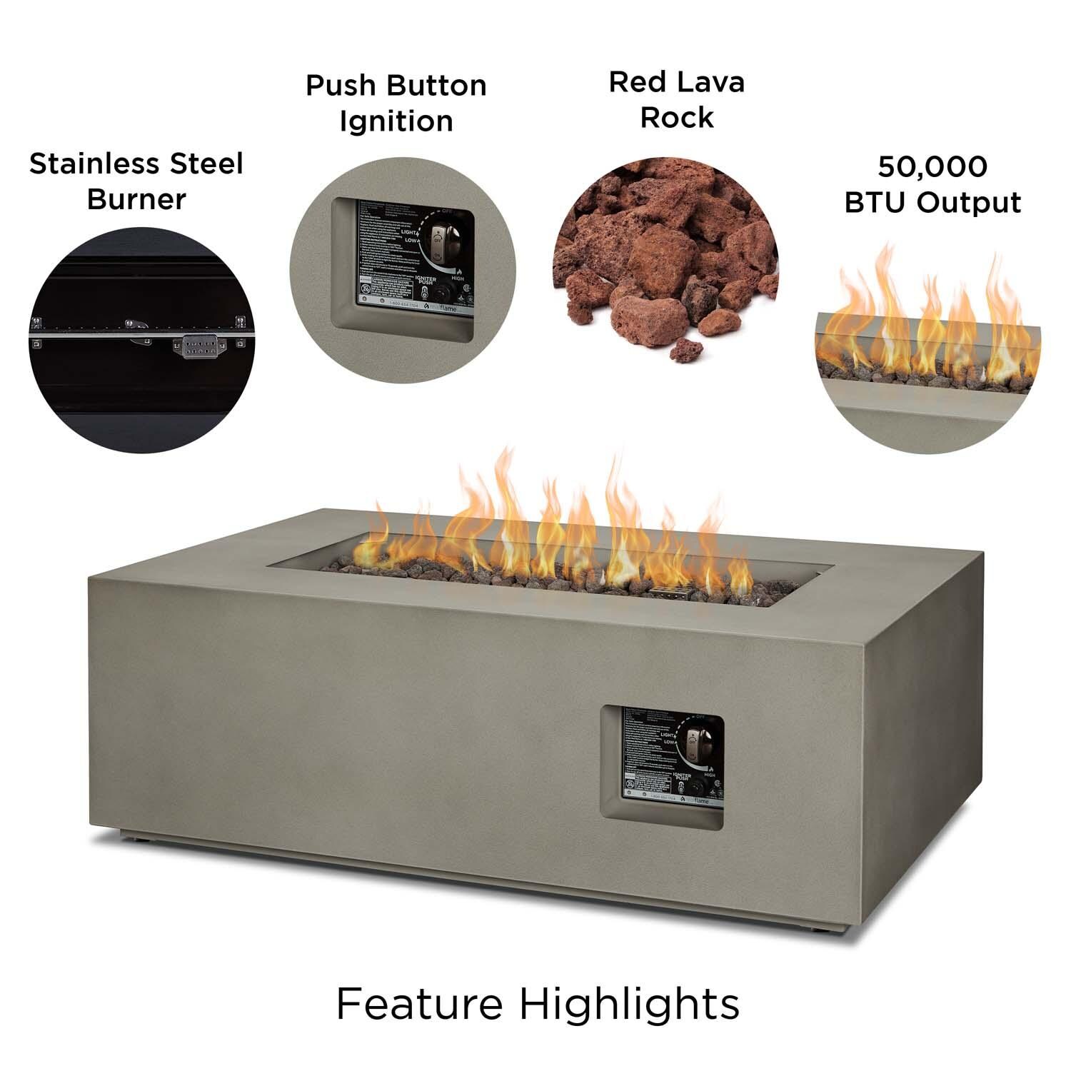 Elysian 42 Inch Rectangular Powder Coated Steel Propane Fire Pit Table in Mist Gray by Lakeview Outdoor Designs - Features thumbnail