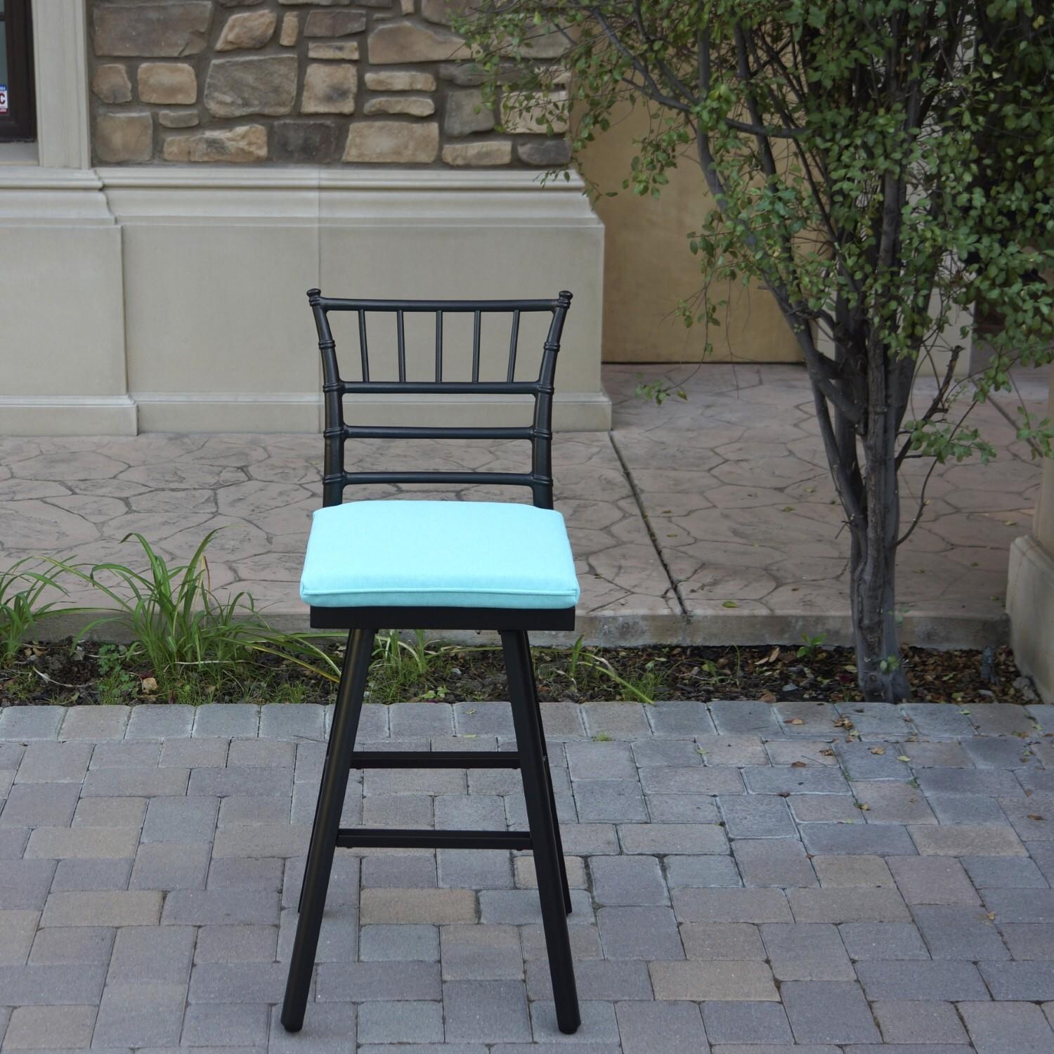 Bella 2 Pc Aluminum Swivel Bar Height Bar Stool Set in Blue/Dark Brown by Darlee - Chair Front - Lifestyle thumbnail