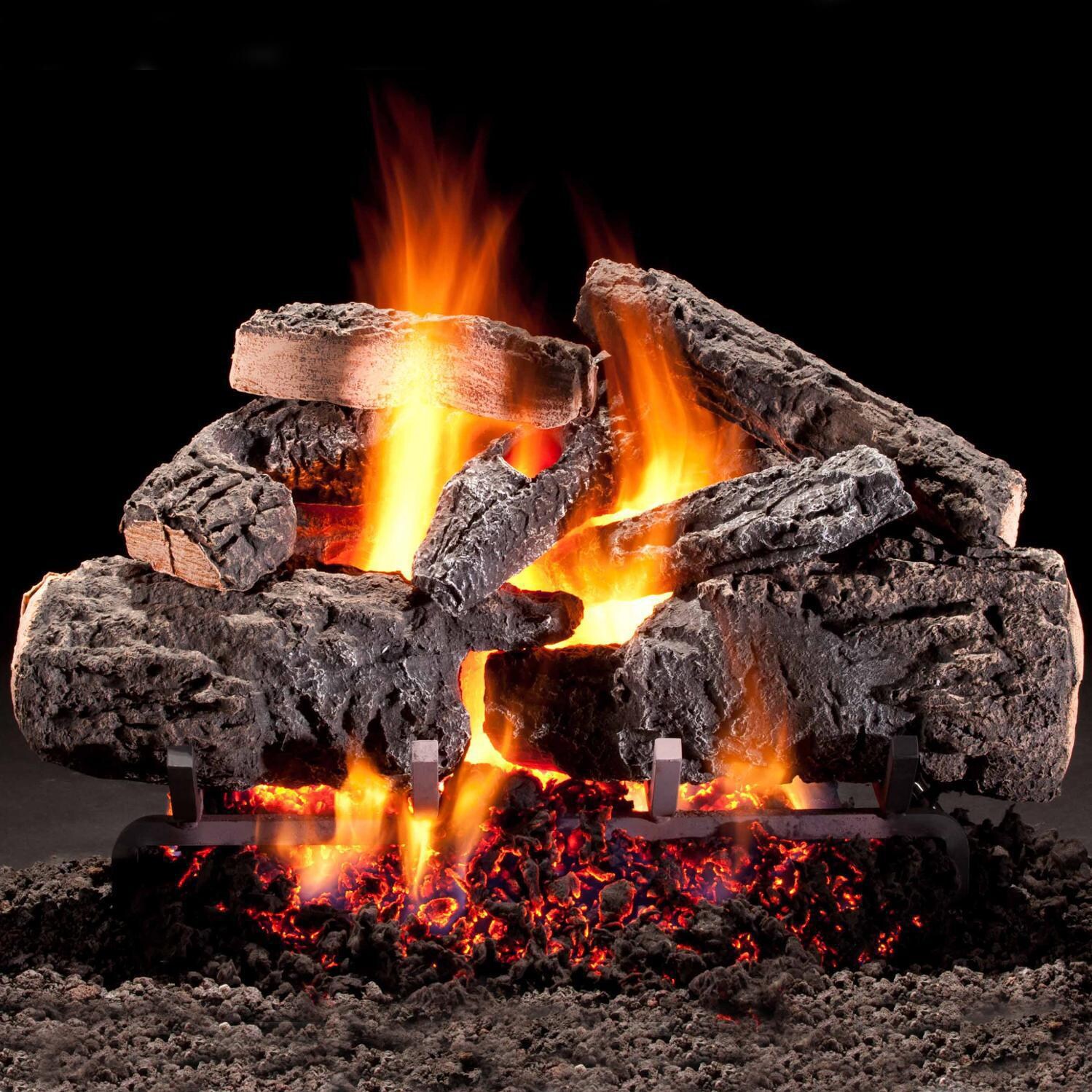 Hargrove 30-Inch Cross Timbers Vented Natural Gas Log Set With E-Burner - Electronic Variable Flame Remote