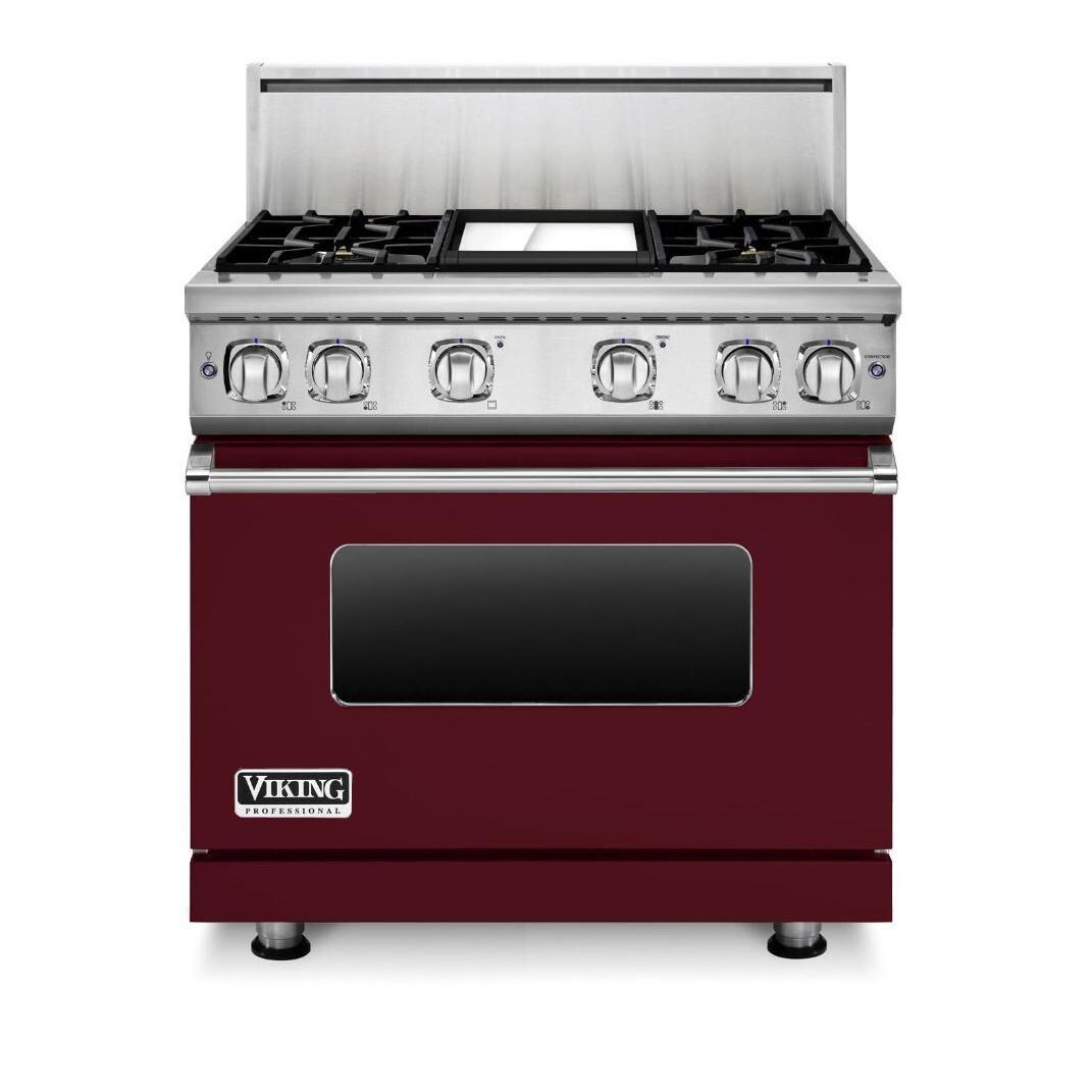 Viking Professional 7 Series 36-Inch 4 Burner Propane Gas Range With Griddle - Burgundy - VGR73624GBULP thumbnail