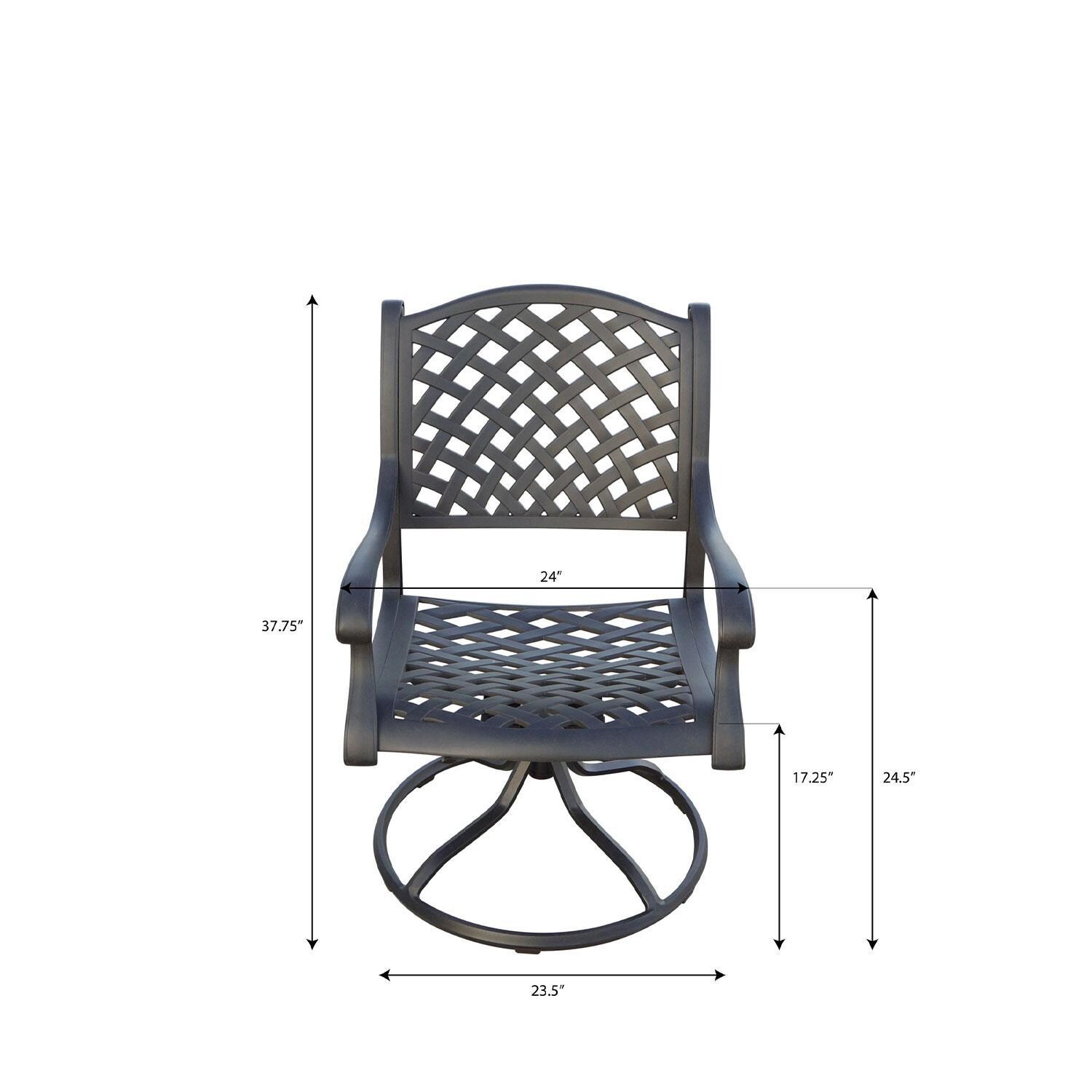 Nassau 7 Pc Cast Aluminum Patio Dining Set W/ 2 Swivel Rockers & Red Cushions By Darlee - Swivel Dining Chair - Dimensions - Diagram thumbnail