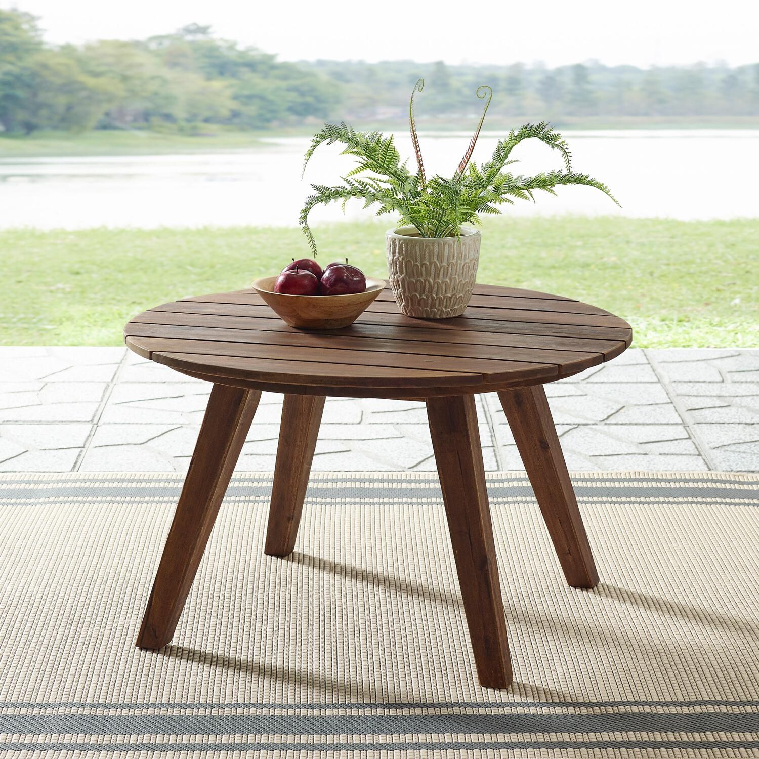 Walker Edison 30 Inch Round Acacia Patio Coffee Table - Dark Brown image