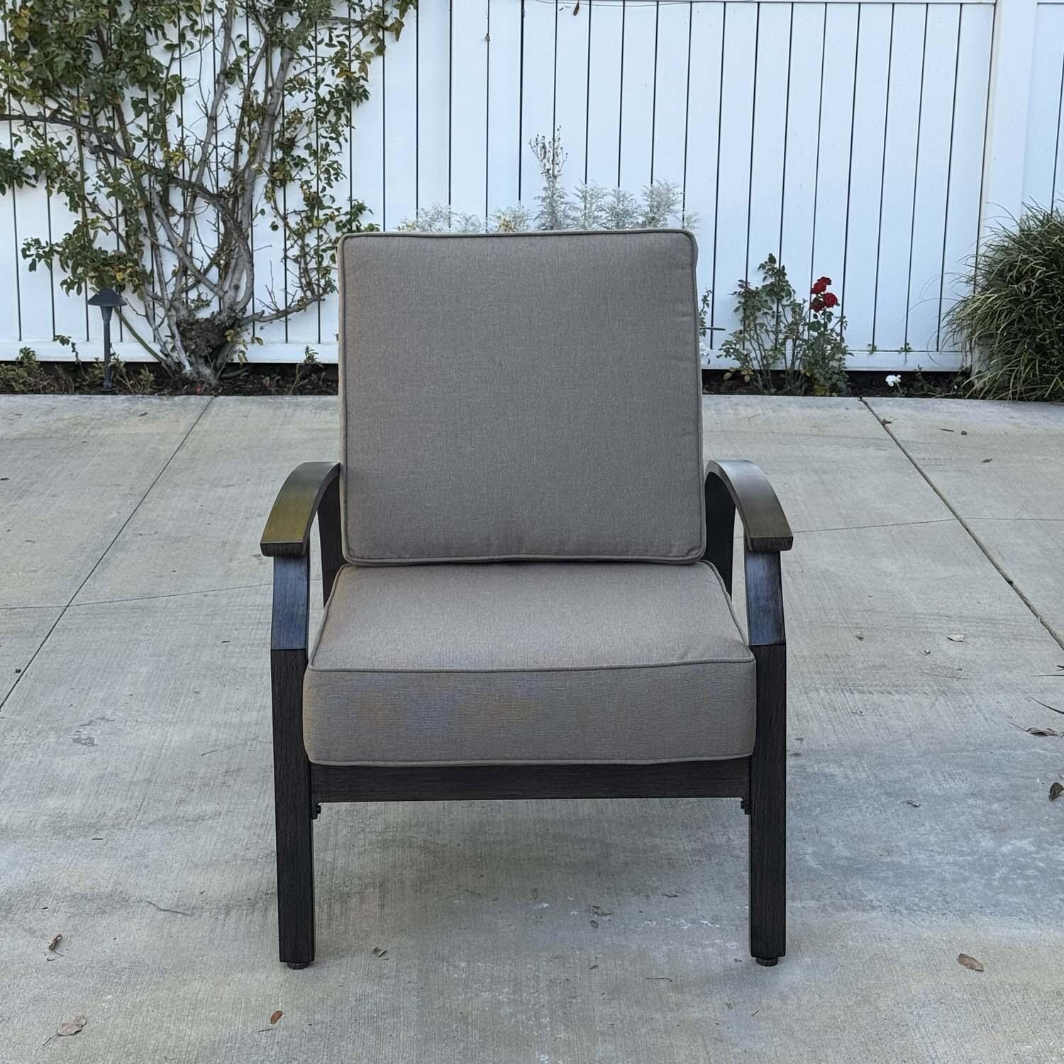 Atlantis Aluminum 2 Pc Club Chair Set w/ Adjustable Backrest in Walnut/Beige by Darlee - Single Chair - Lifestyle thumbnail