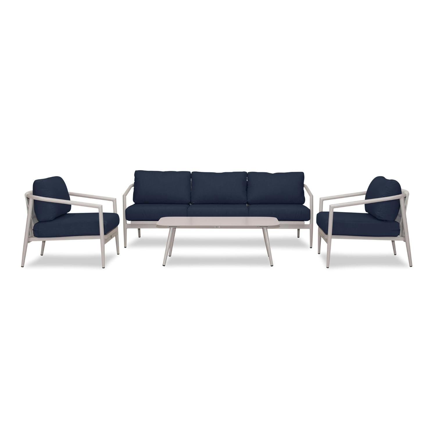 Lakeview Midnight Cove 4 Pc Aluminum Sofa Seating Set in Urban Stone/Carrera/Spectrum Indigo - Front - White Background thumbnail