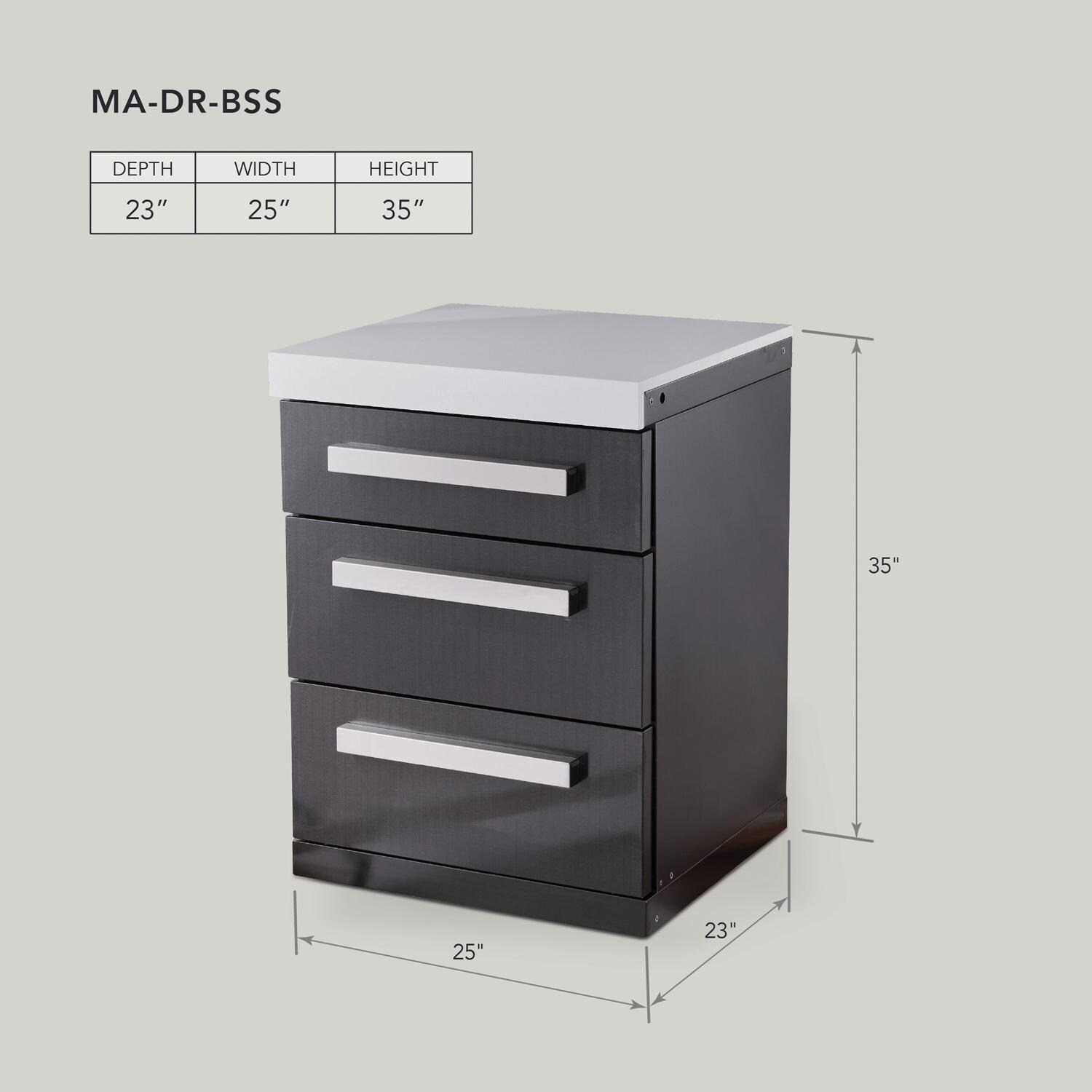 Mont Alpi MADRW-BSS Outdoor Rated Triple Drawer Cabinet Module - Black Stainless Steel - Dimensions - Dimensional thumbnail