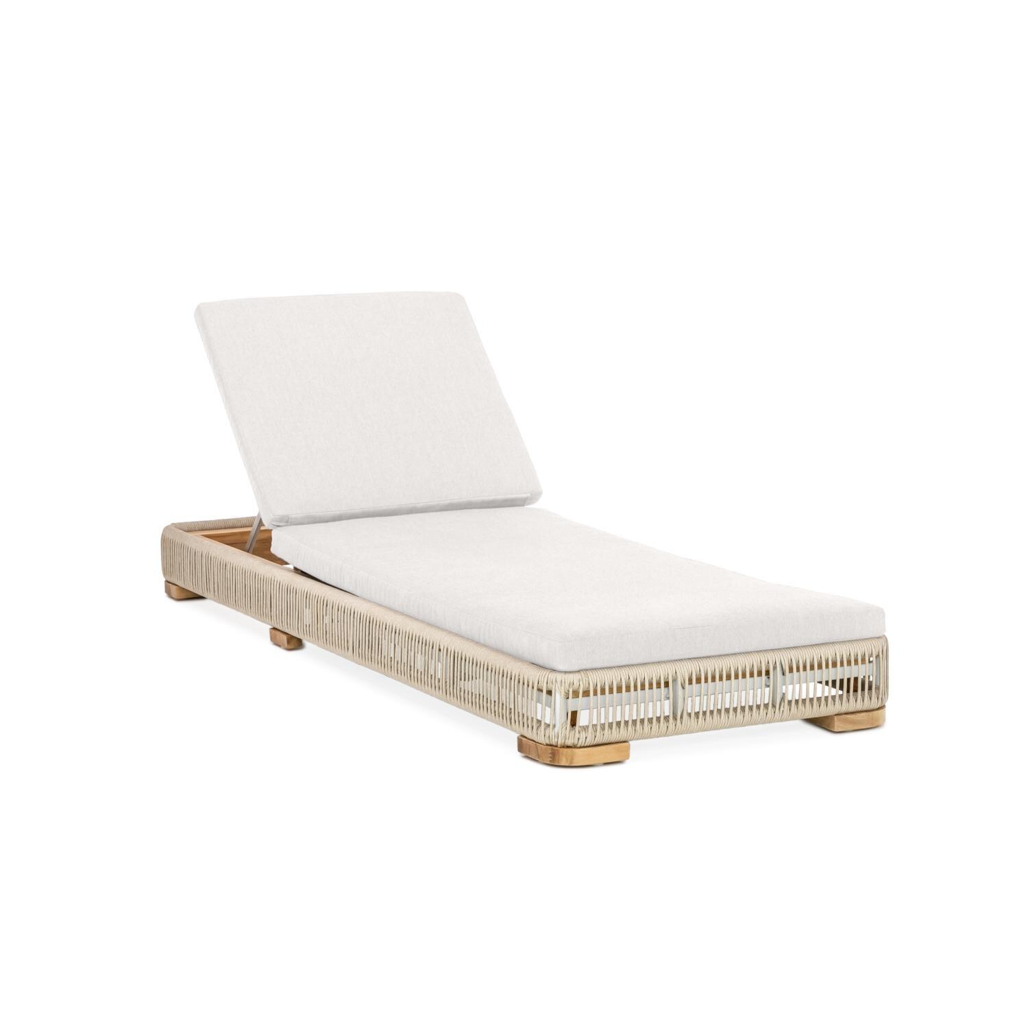 Teak + Table Breeze Olefin Rope & Teak Patio Chaise Lounge in Dune/Natural - White Background thumbnail