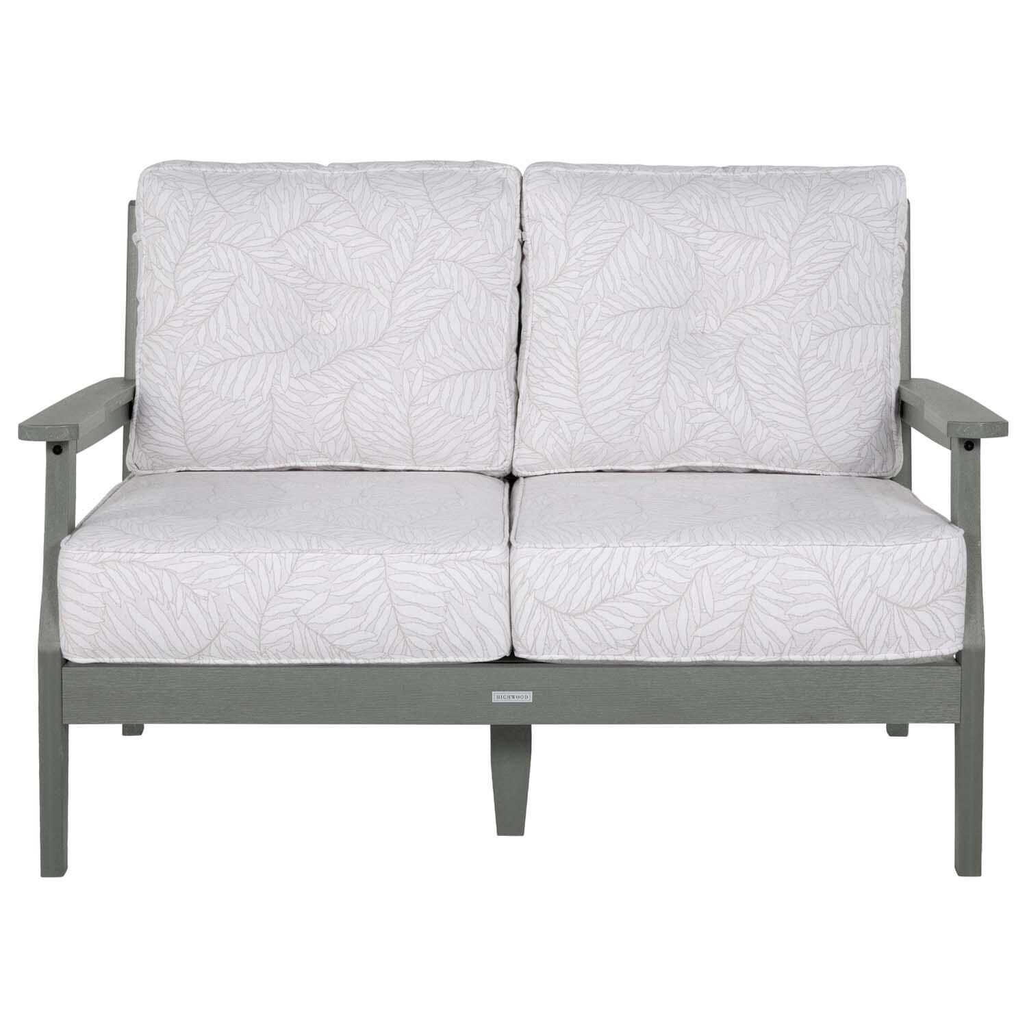 Blushing Bay 2 Person Recycled Plastic Loveseat in Lively Parchment/Coastal Teak by Lakeview Outdoor Designs - White Background thumbnail