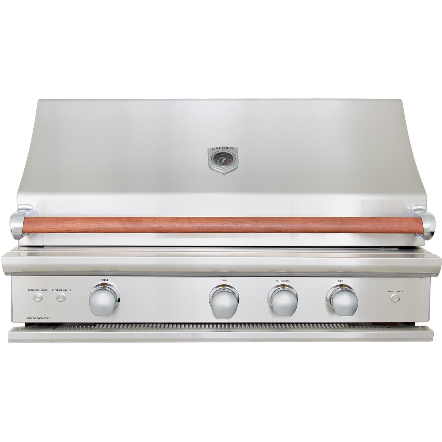 Caliber CrossFlame Pro 42-Inch Built-In Natural Gas Grill With Sear Burner And Rotisserie - Wood Handle