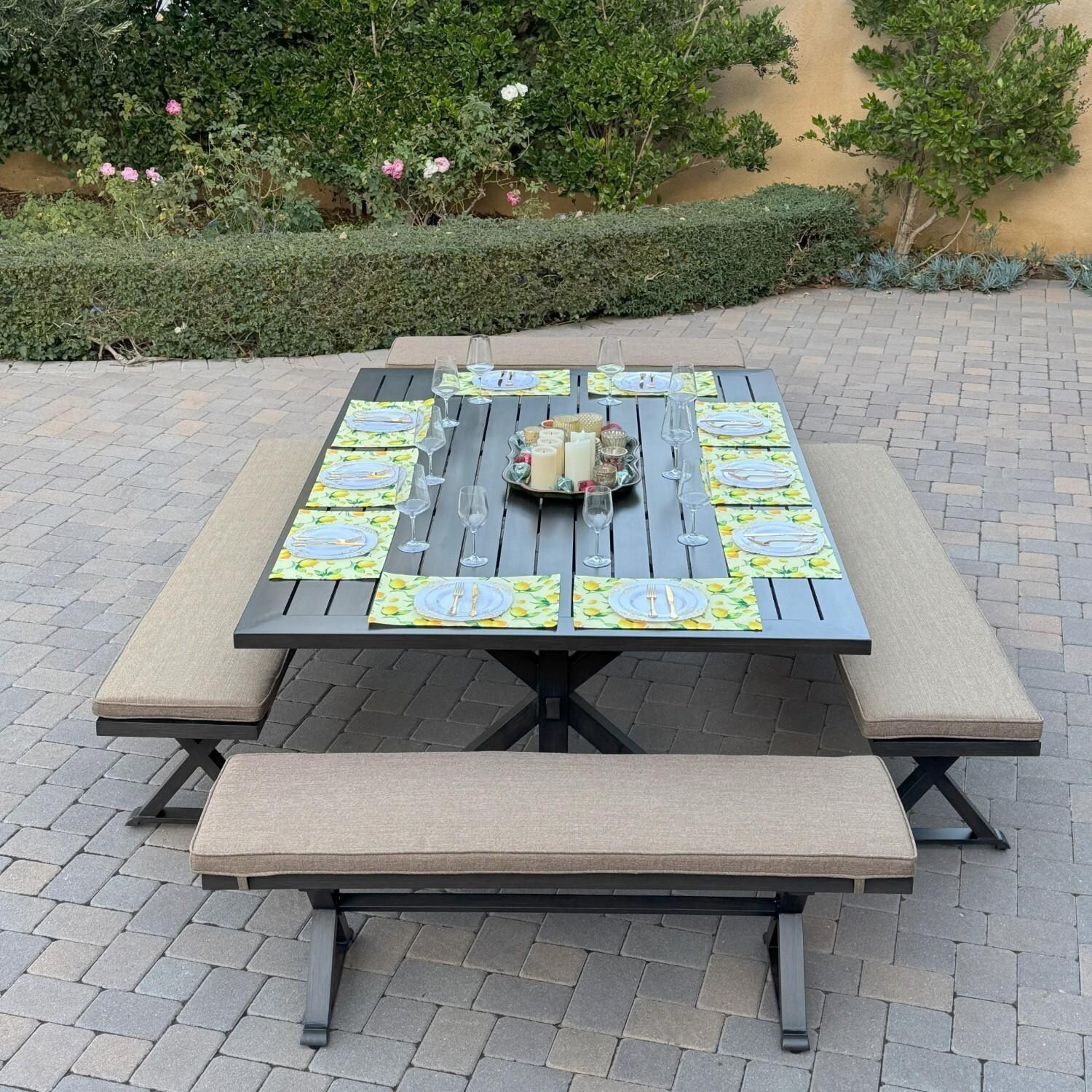 Brooklyn 5 Pc Aluminum Dining Set w/ 88 X 59 Inch Table in Multi Brown by Darlee