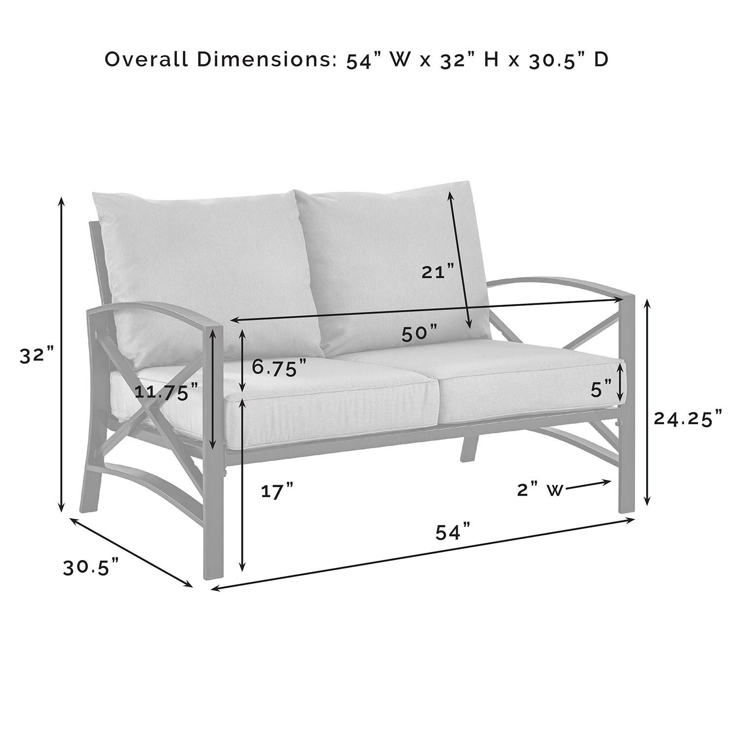 Ultimate Patio UP-82271BZ-OL 3Pc Outdoor Loveseat Set W/ Fire Table in Oatmeal - Loveseat Dimensions - Diagram thumbnail