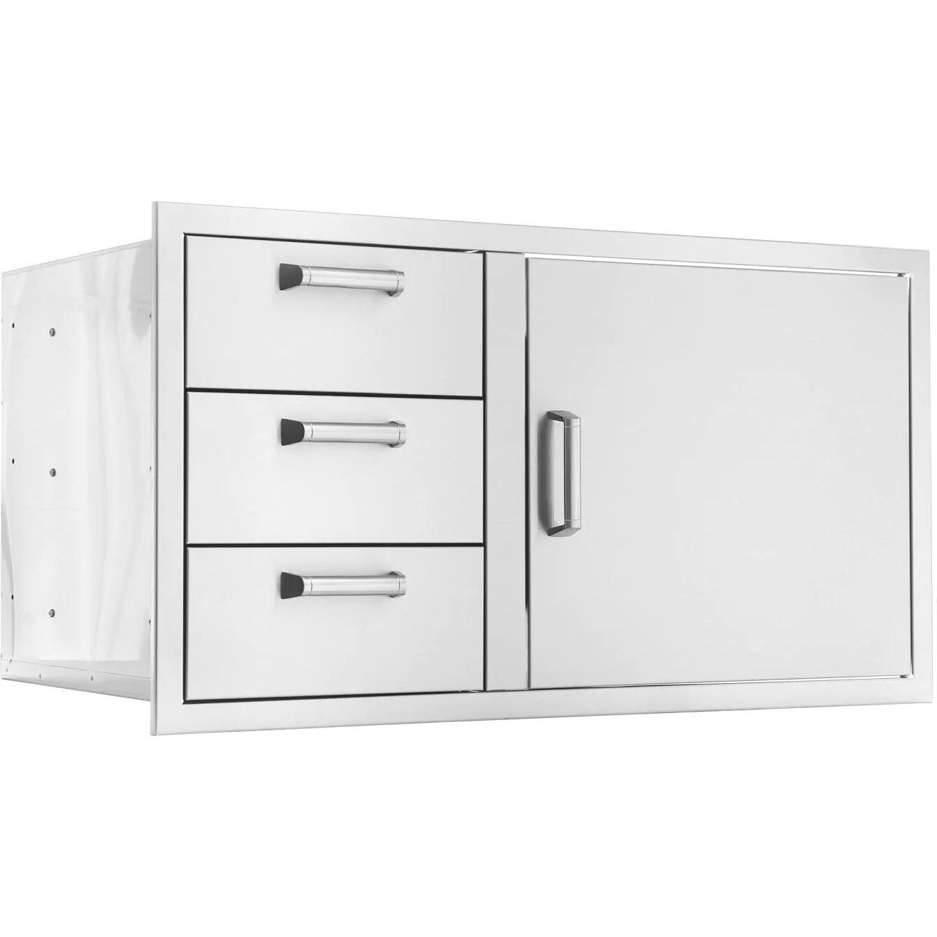 BBQGuys Signature 39-Inch Stainless Steel Reversible Access Door & Triple Drawer Combo - Contempo - Angled View - White Background thumbnail