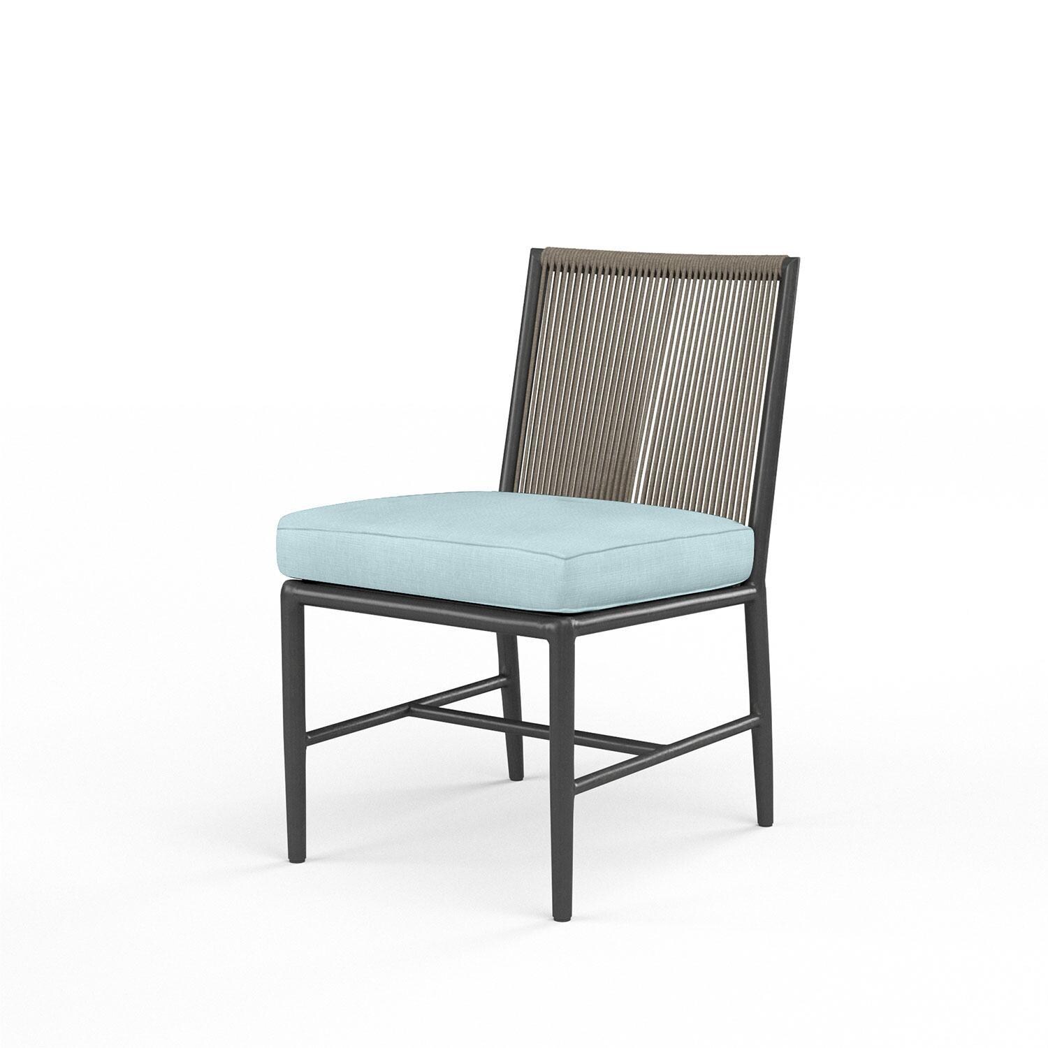 Pietra Rope & Aluminum Patio Armless Dining Chair in Dupione Celeste w/ No Welt By Sunset West